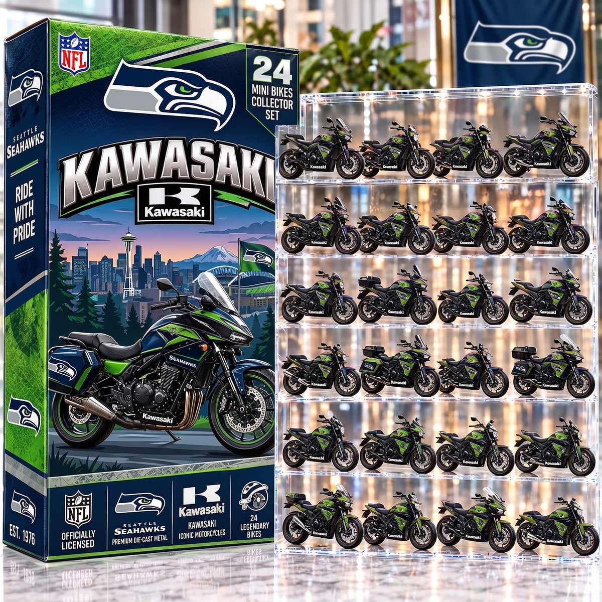 OFFICIAL KAWASAKI X PREMIUM NFL SEA 24DAYS ADVENT CALENDER AMAZING TRIP RACING MOTOR FOR FAN LIMITED EDITION