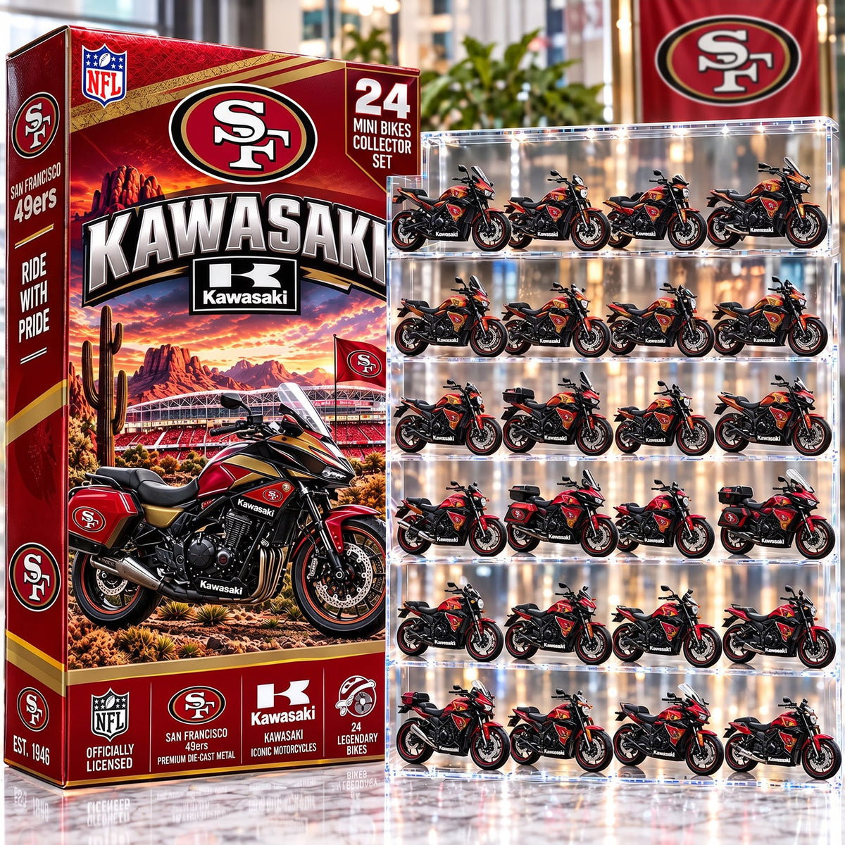 OFFICIAL KAWASAKI X PREMIUM NFL SF 24DAYS ADVENT CALENDER AMAZING TRIP RACING MOTOR FOR FAN LIMITED EDITION