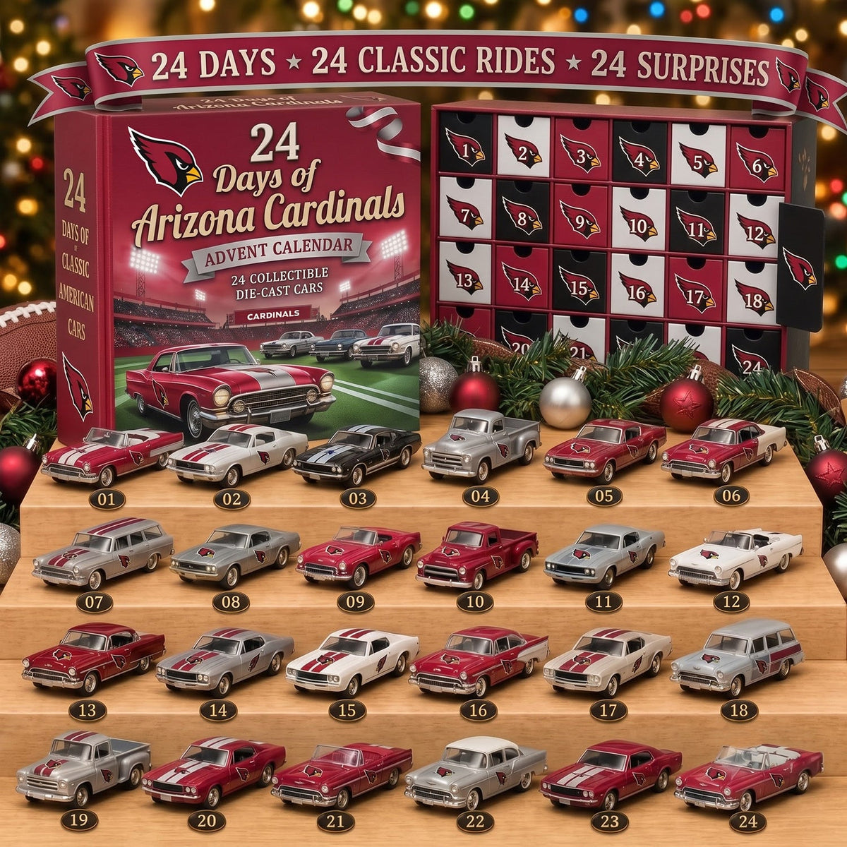 OFFICIAL NFL X PREMIUM ARI 24DAYS ADVENT CALENDER AMAZING TRIP RACING CAR FOR FAN LIMITED EDITION