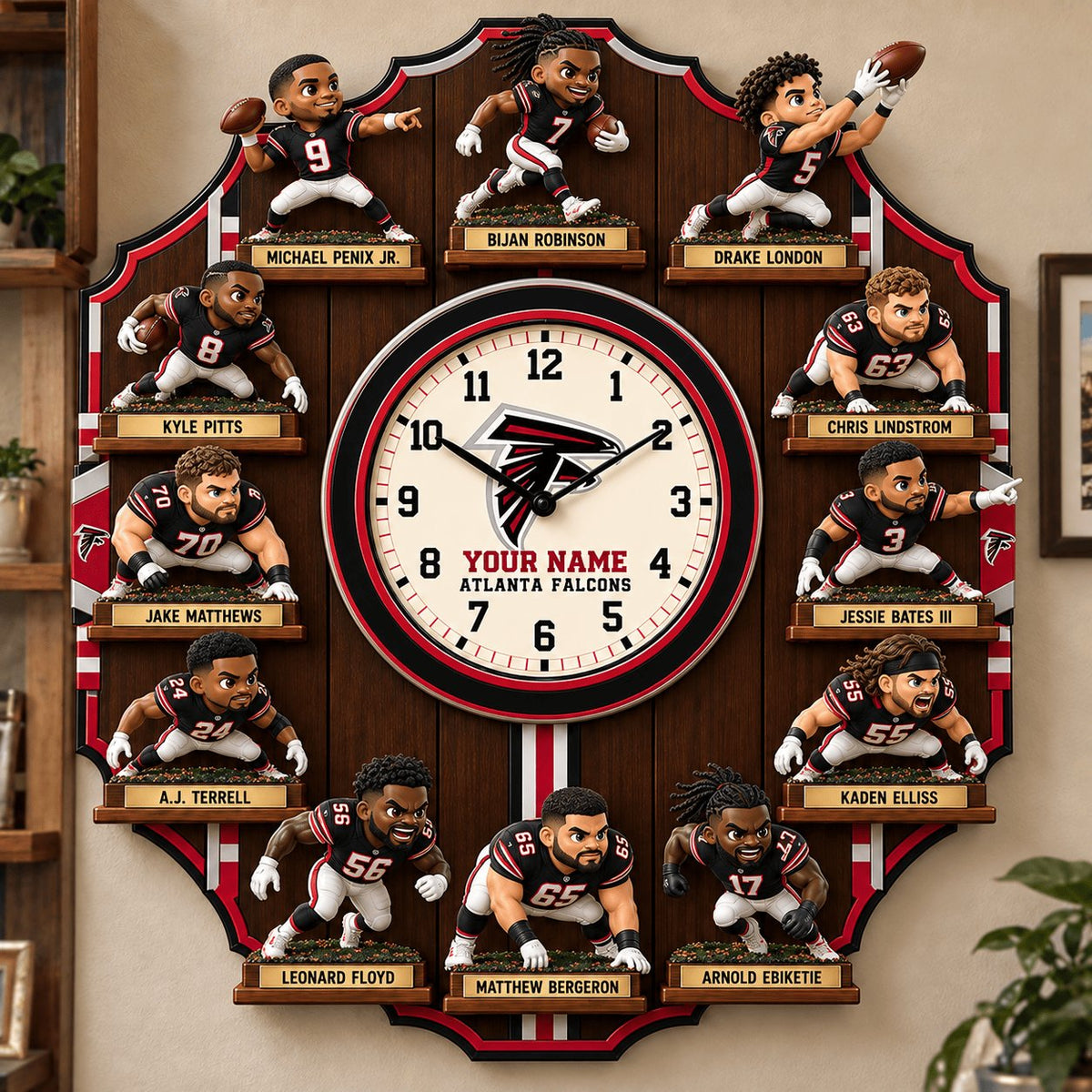 OFFICIAL NFL X PREMIUM ATL 3D BESPOKE NAME Famous Players Acrylic Wall Clock For Home Decor EDITION