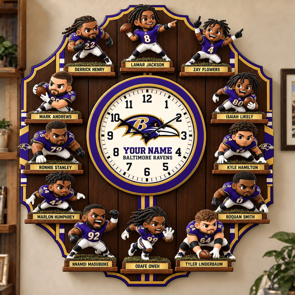 OFFICIAL NFL X PREMIUM BAL 3D BESPOKE NAME Famous Players Acrylic Wall Clock For Home Decor EDITION