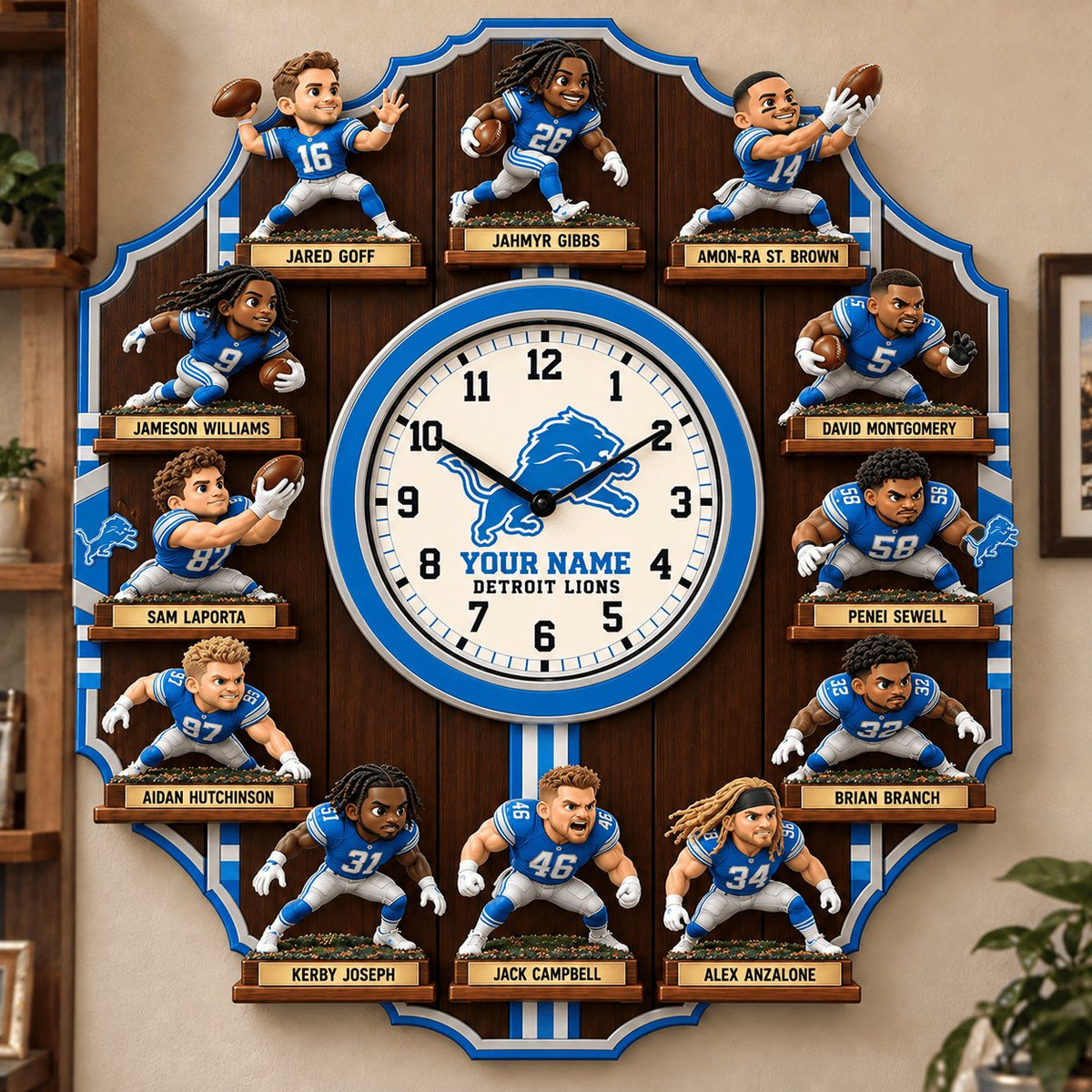 OFFICIAL NFL X PREMIUM DET 3D BESPOKE NAME Famous Players Acrylic Wall Clock For Home Decor EDITION