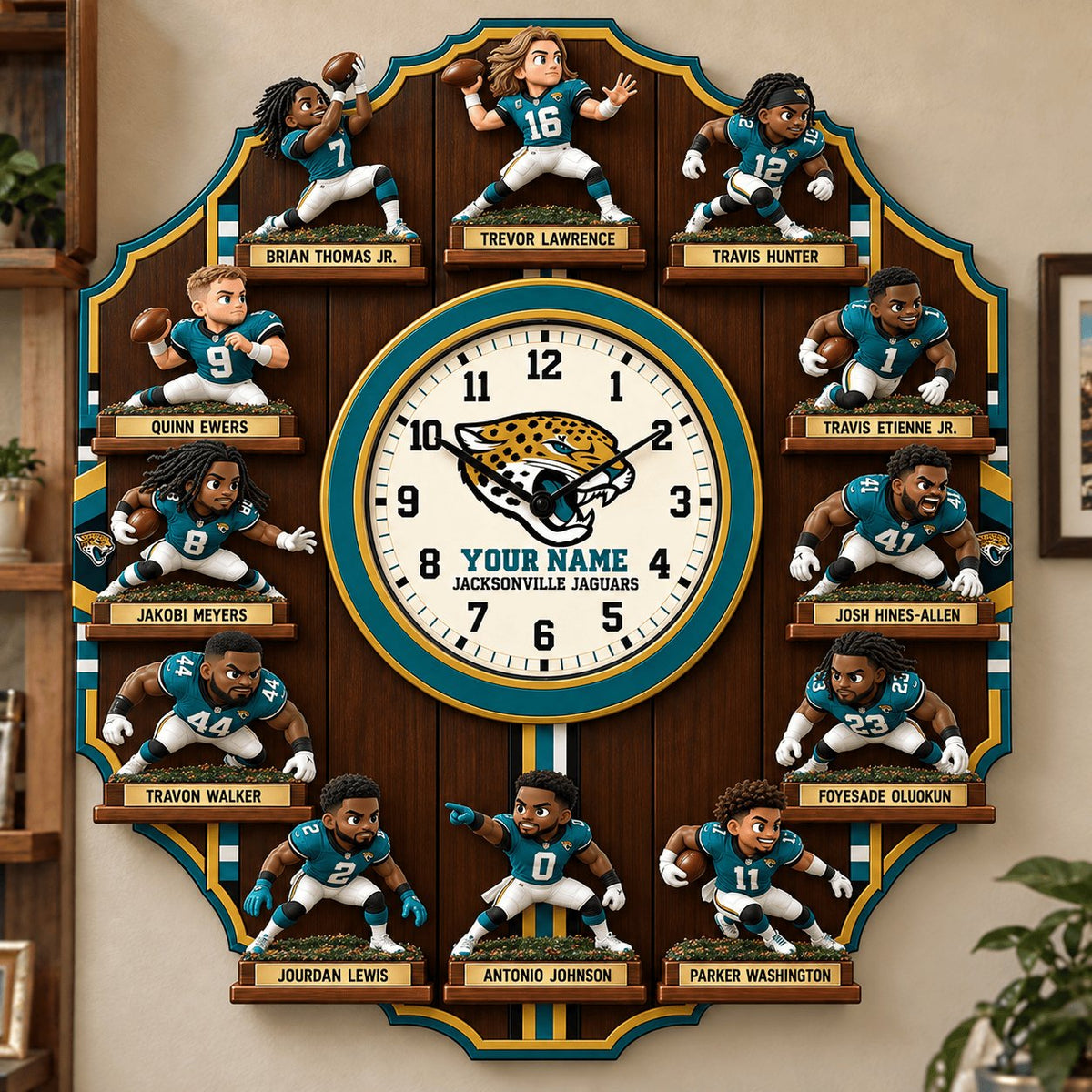 OFFICIAL NFL X PREMIUM JAC 3D BESPOKE NAME Famous Players Acrylic Wall Clock For Home Decor EDITION