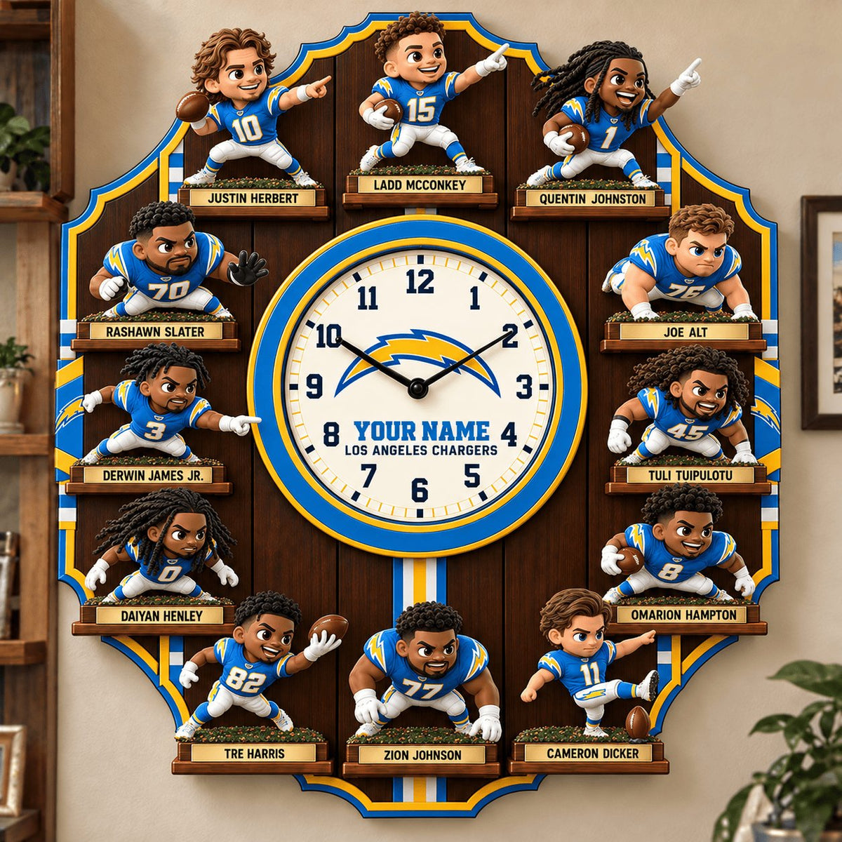 OFFICIAL NFL X PREMIUM LAC 3D BESPOKE NAME Famous Players Acrylic Wall Clock For Home Decor EDITION
