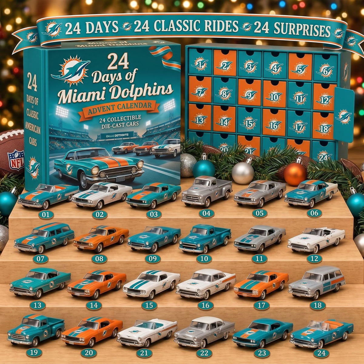 OFFICIAL NFL X PREMIUM MIA 24DAYS ADVENT CALENDER AMAZING TRIP RACING CAR FOR FAN LIMITED EDITION