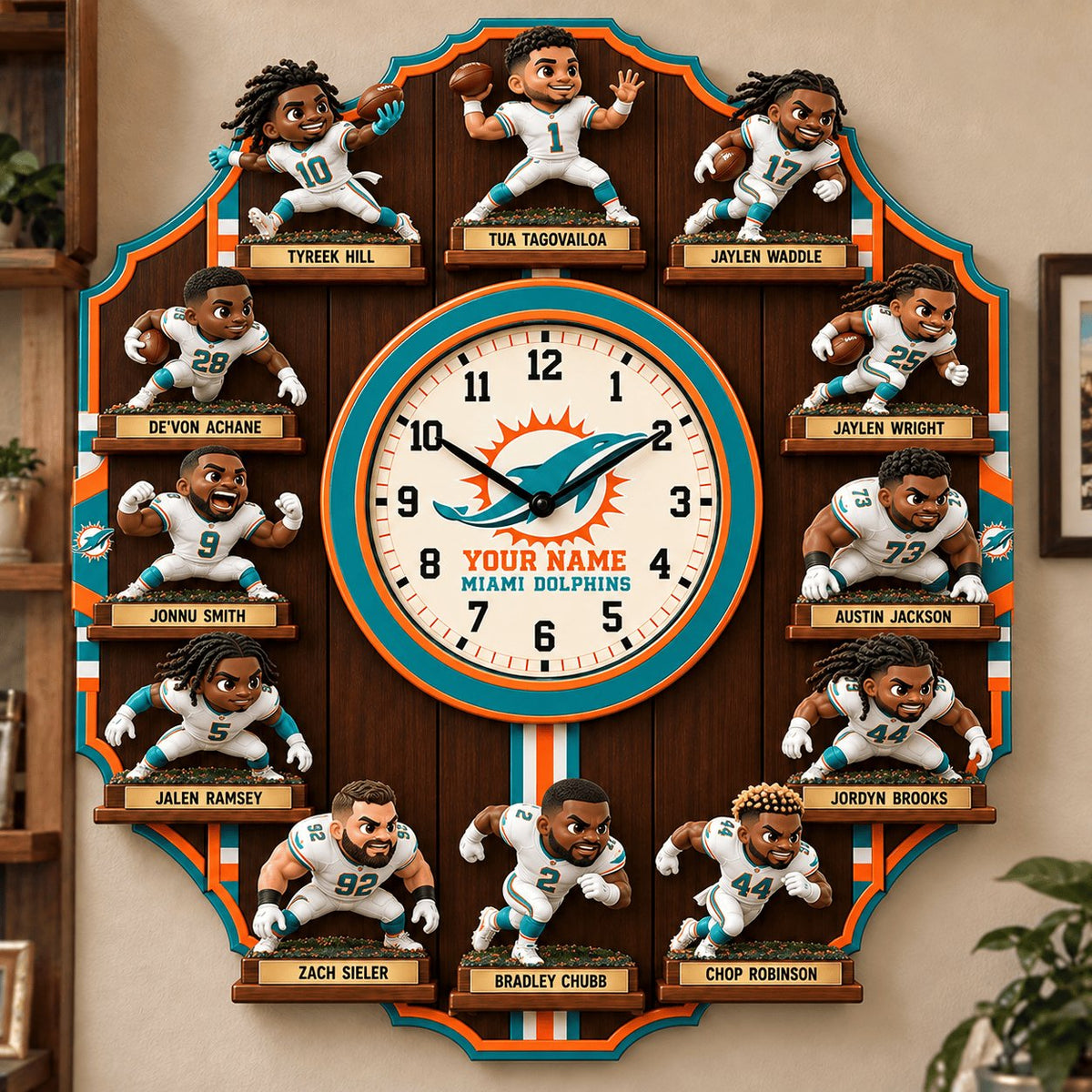 OFFICIAL NFL X PREMIUM MIA 3D BESPOKE NAME Famous Players Acrylic Wall Clock For Home Decor EDITION