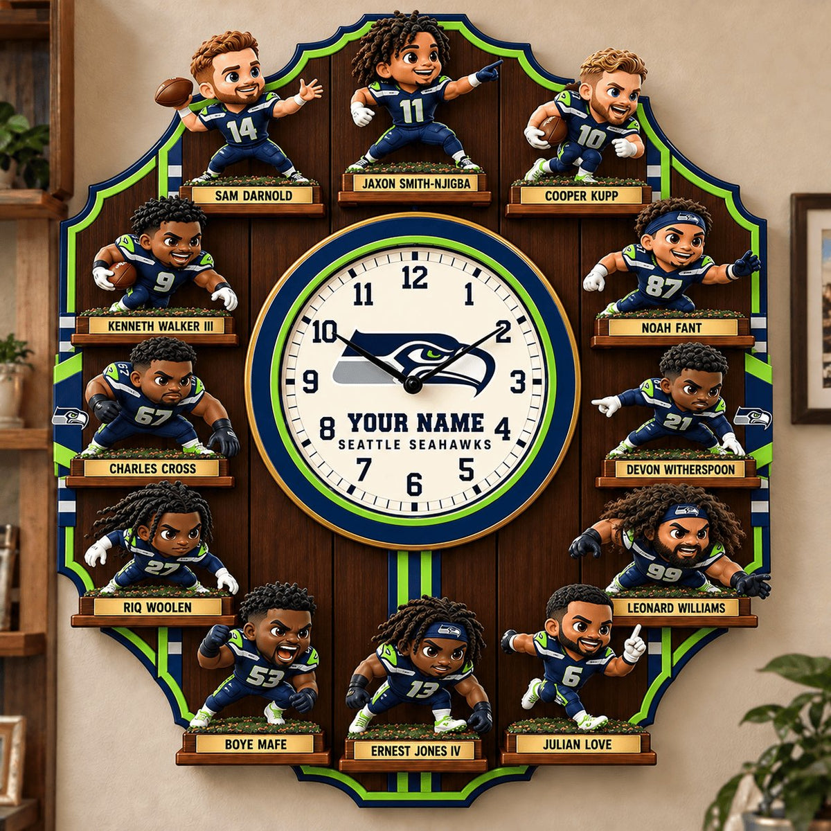 OFFICIAL NFL X PREMIUM SEA 3D BESPOKE NAME Famous Players Acrylic Wall Clock For Home Decor EDITION