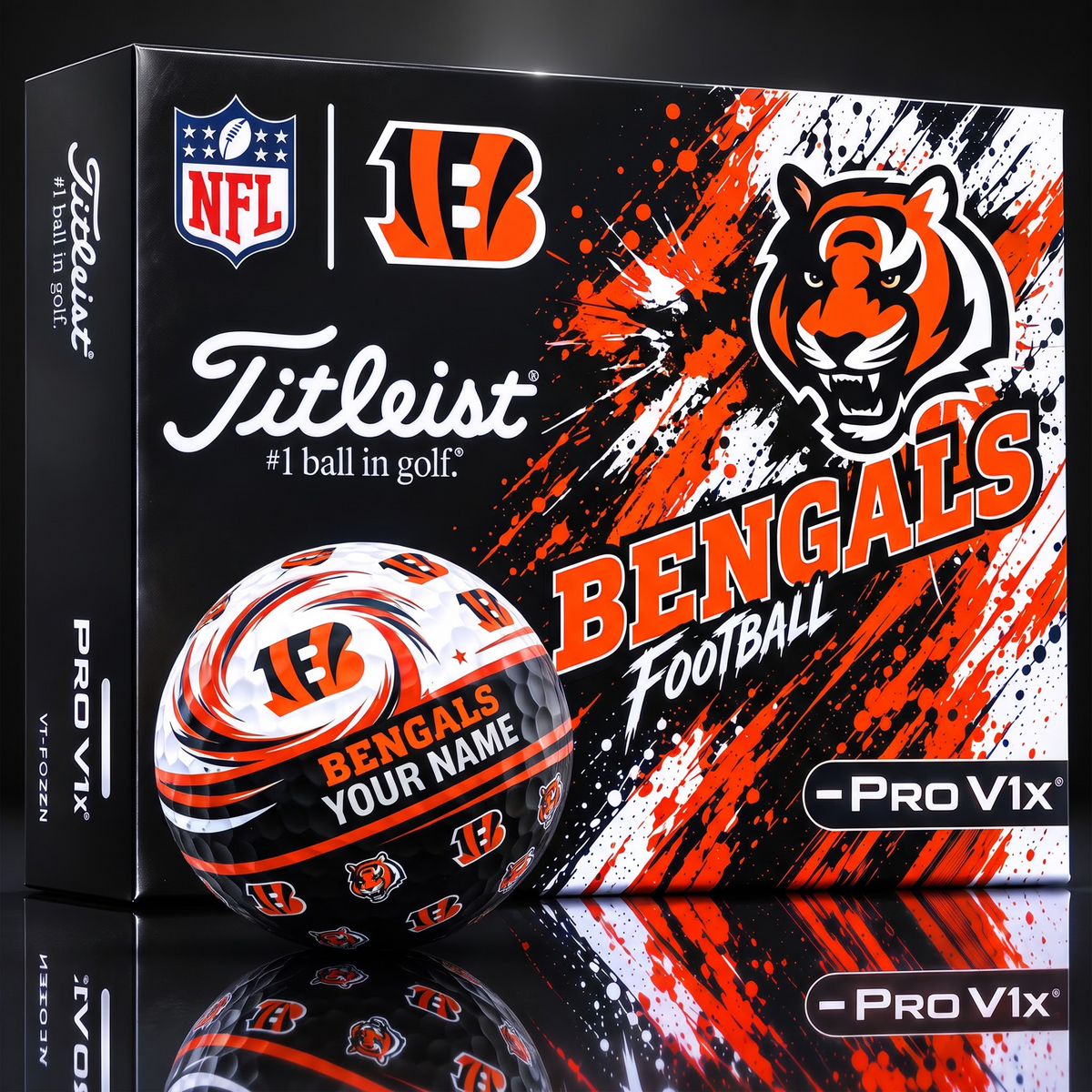 OFFICIAL NFL X TITLIEST PREMIUM CIN EXCLUSIVE TIE-DYE PAINT CUSTOME NAME GOLF BALL TOURNAMENT EDITION