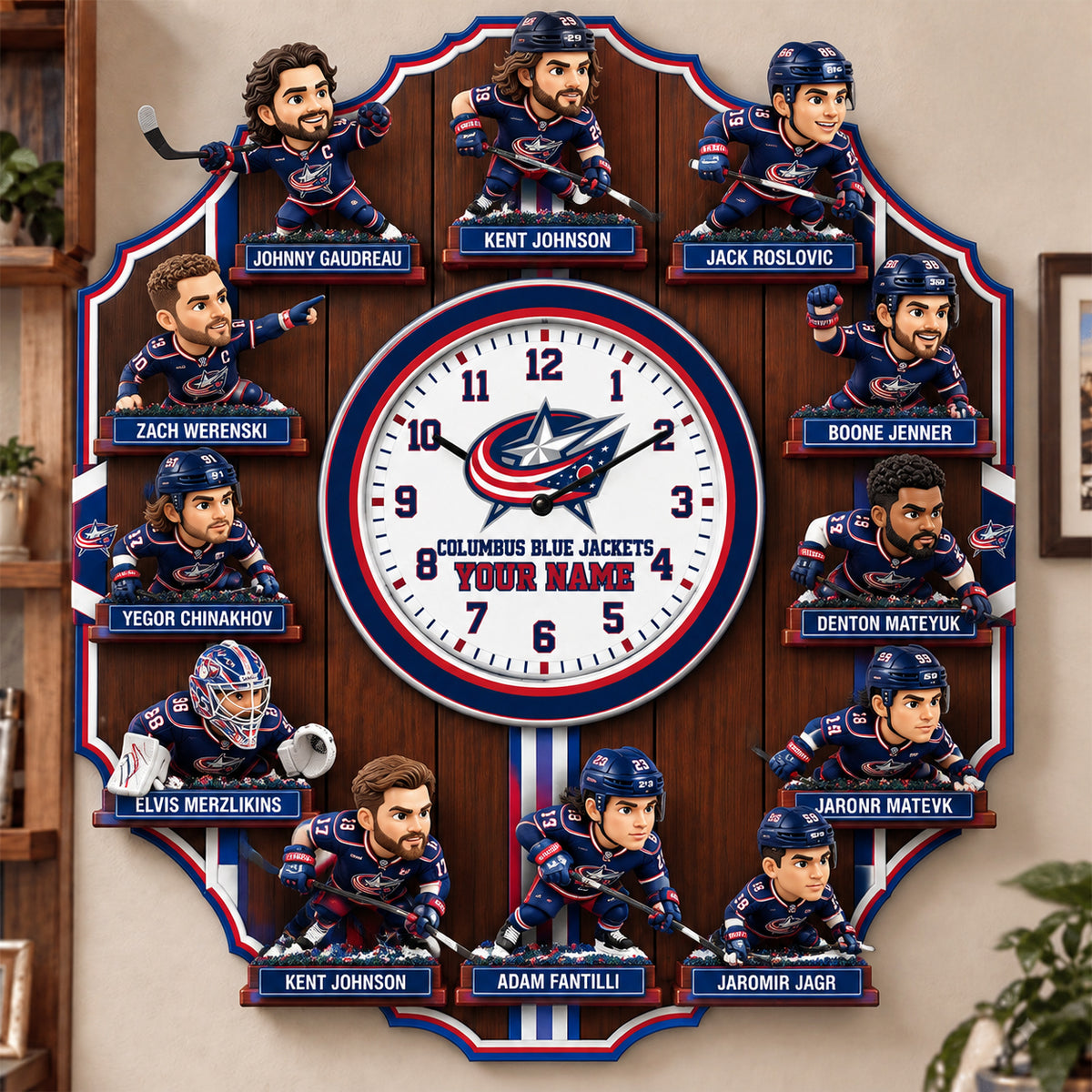 OFFICIAL NHL X PREMIUM CBJ 3D BESPOKE NAME Famous Players Acrylic Wall Clock For Home Decor EDITION