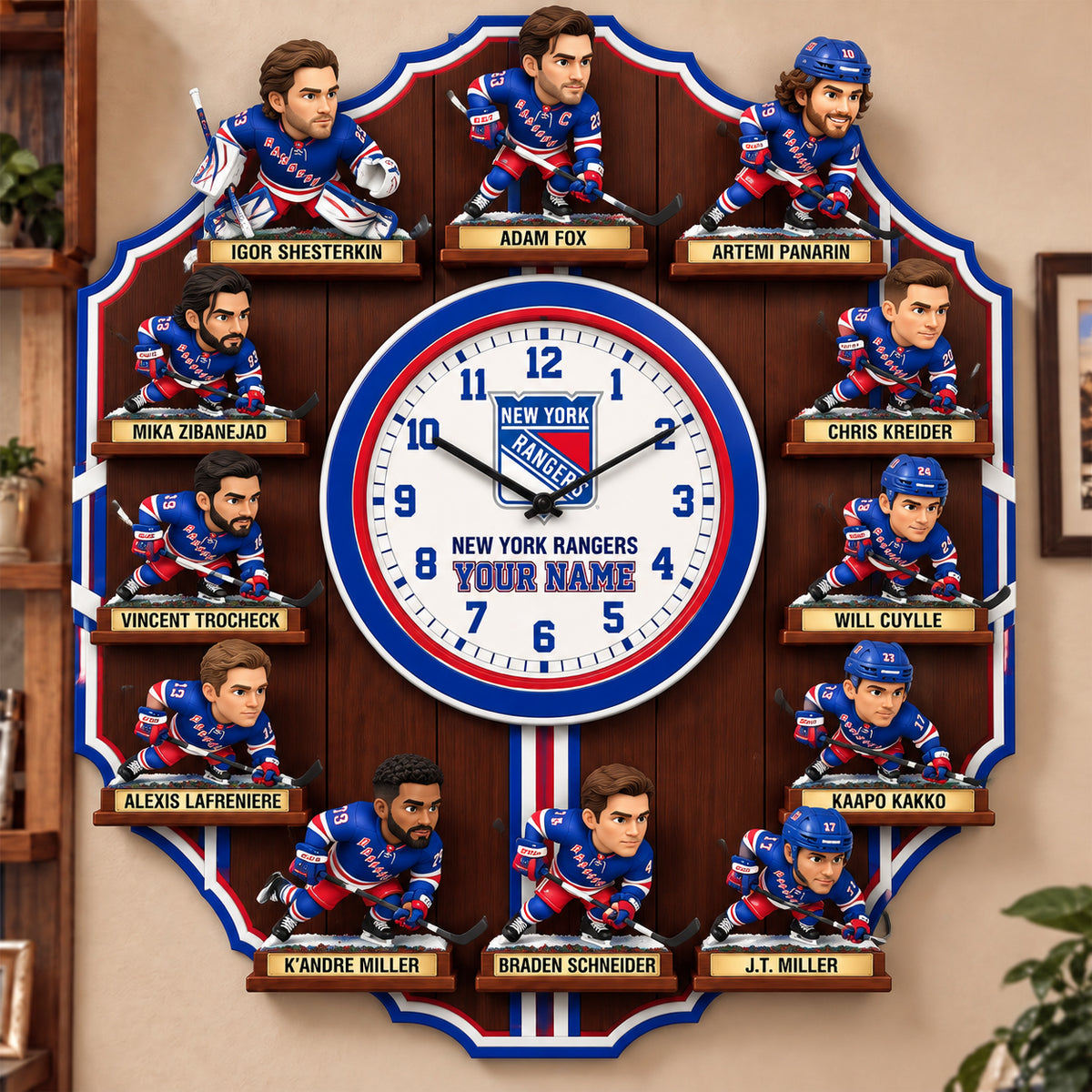 OFFICIAL NHL X PREMIUM NYR 3D BESPOKE NAME Famous Players Acrylic Wall Clock For Home Decor EDITION