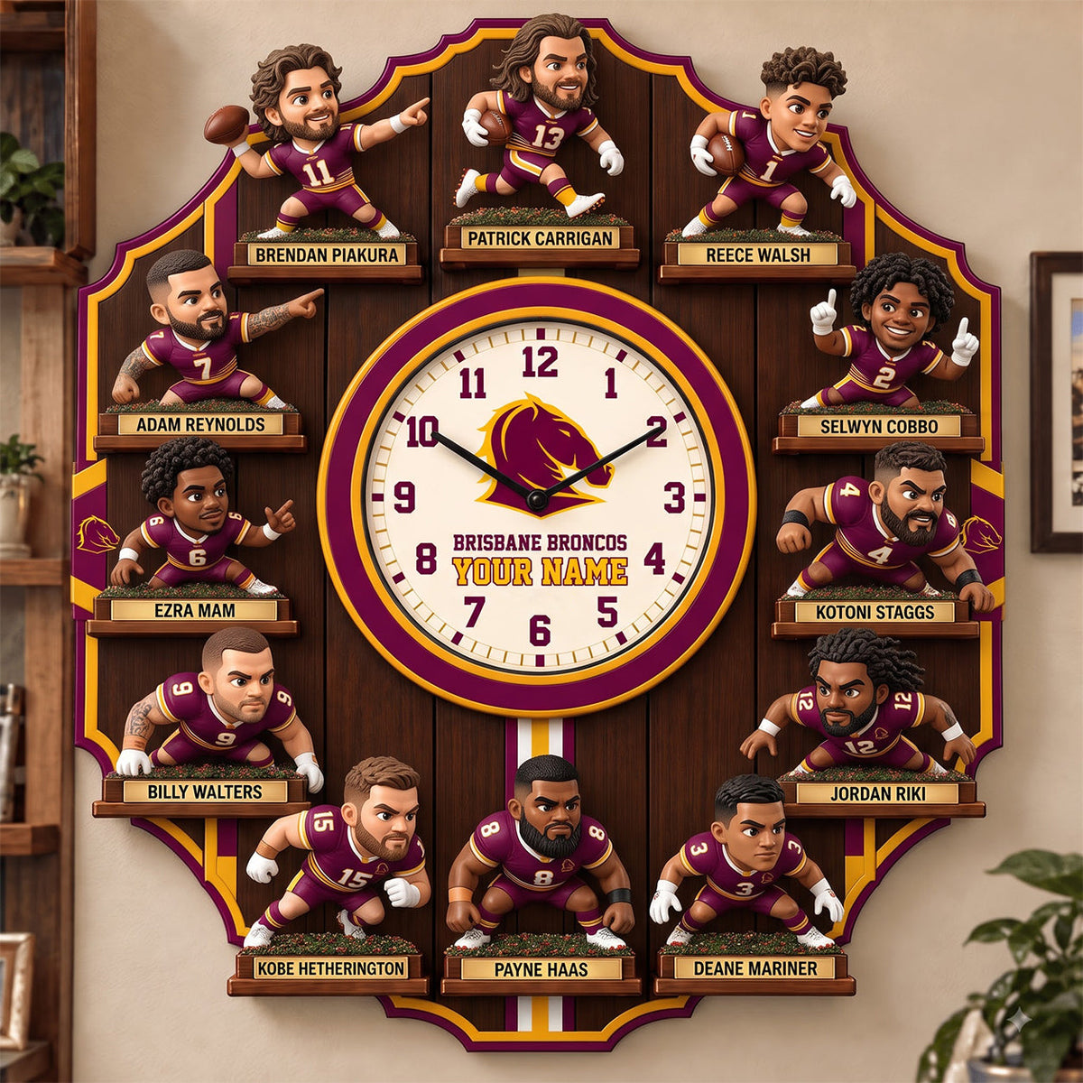 OFFICIAL NRL X PREMIUM BB 3D BESPOKE NAME Famous Players Acrylic Wall Clock For Home Decor EDITION