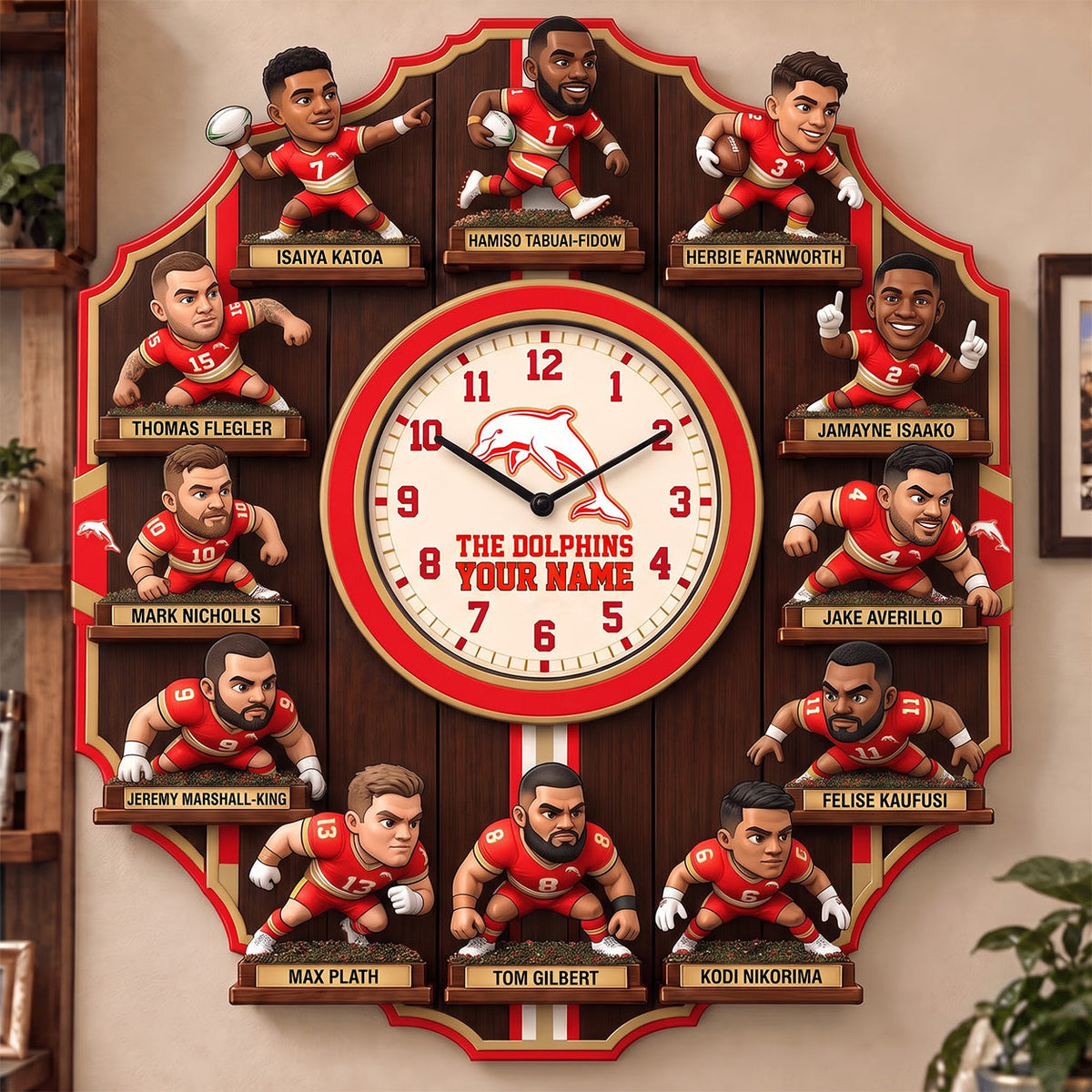 OFFICIAL NRL X PREMIUM DOL 3D BESPOKE NAME Famous Players Acrylic Wall Clock For Home Decor EDITION
