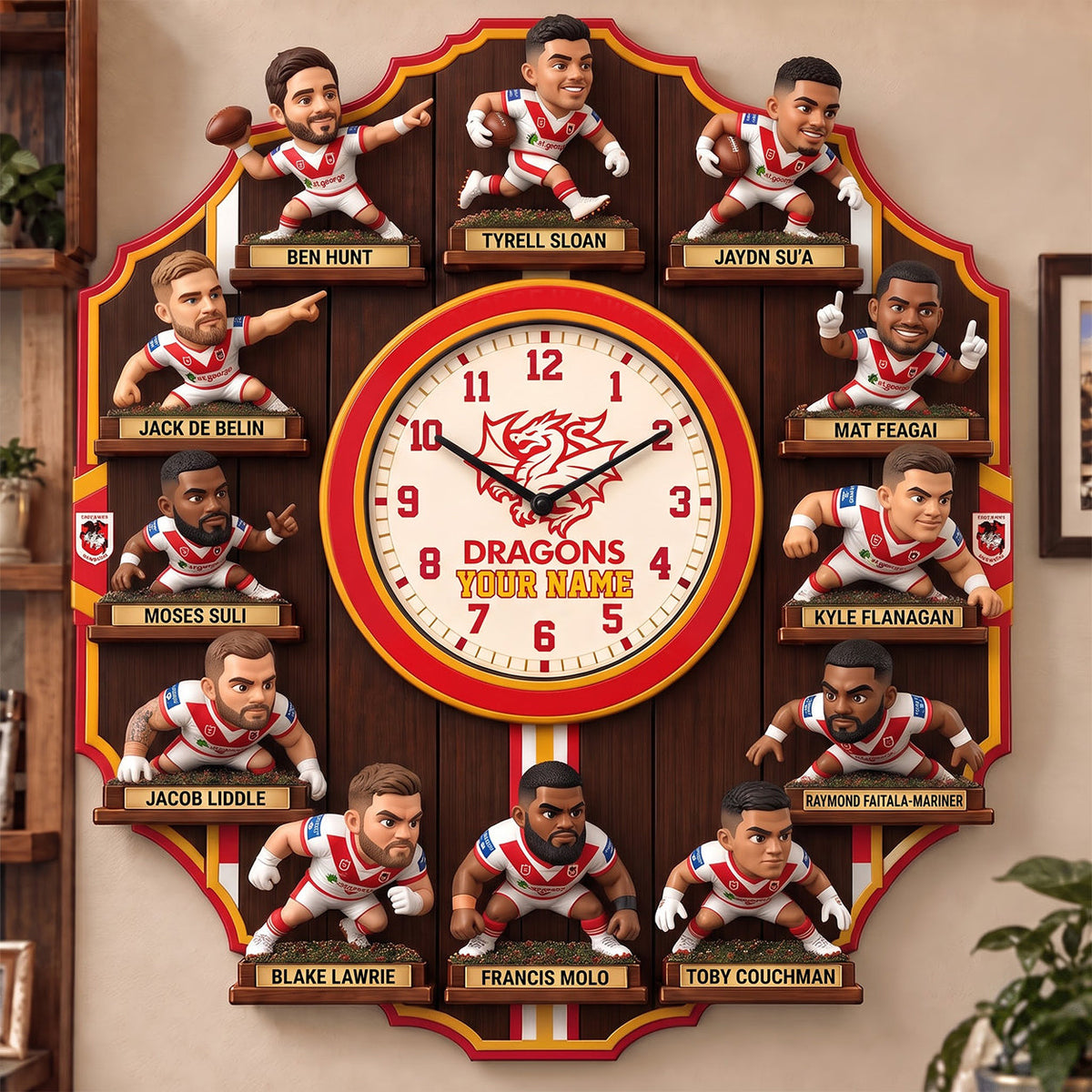 OFFICIAL NRL X PREMIUM DRA 3D BESPOKE NAME Famous Players Acrylic Wall Clock For Home Decor EDITION