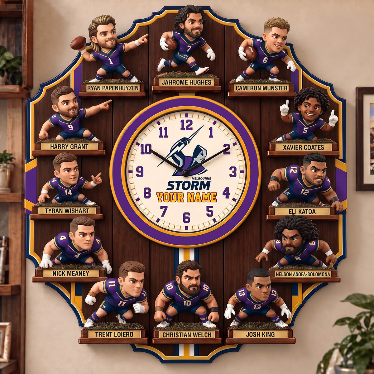 OFFICIAL NRL X PREMIUM MS 3D BESPOKE NAME Famous Players Acrylic Wall Clock For Home Decor EDITION