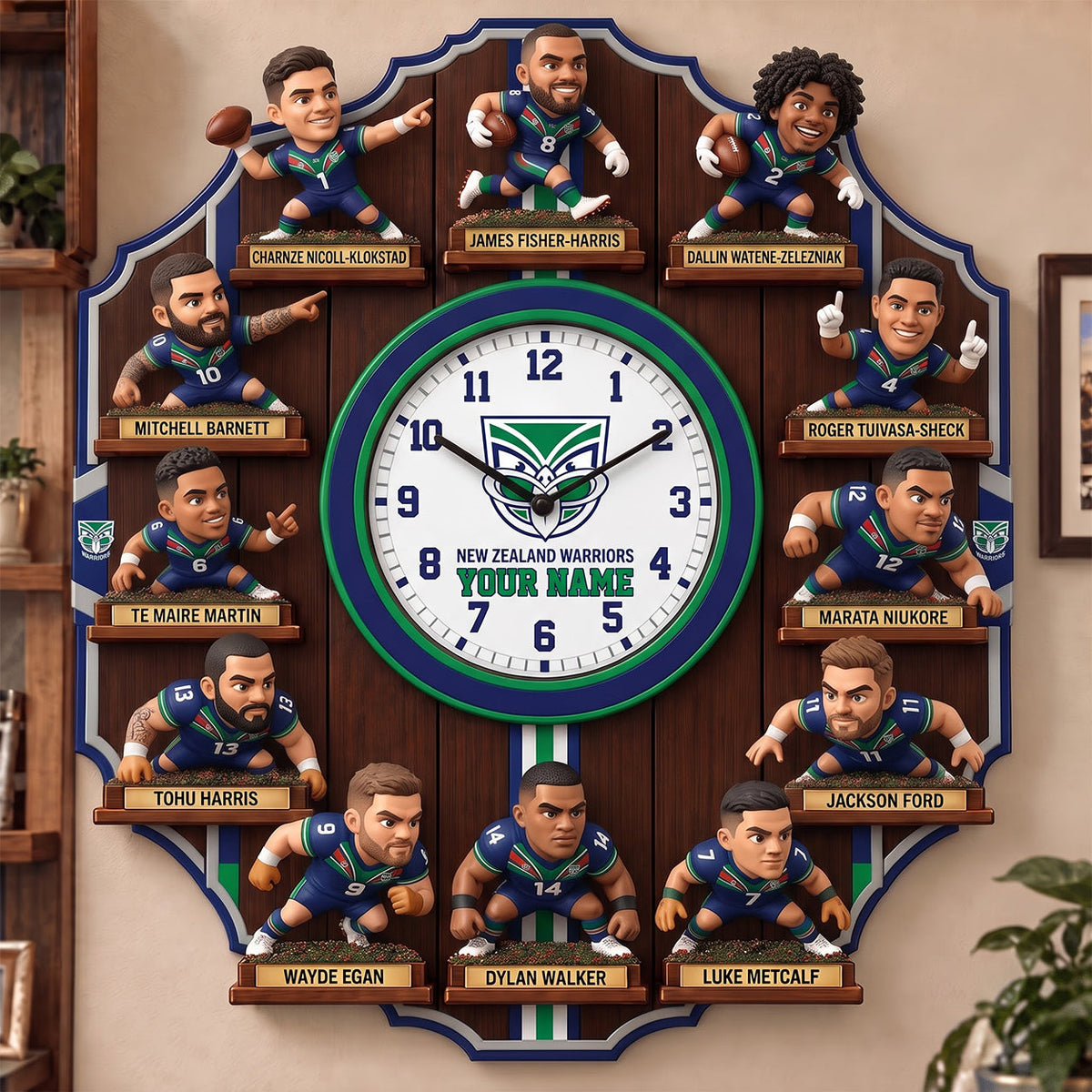 OFFICIAL NRL X PREMIUM NZW 3D BESPOKE NAME Famous Players Acrylic Wall Clock For Home Decor EDITION