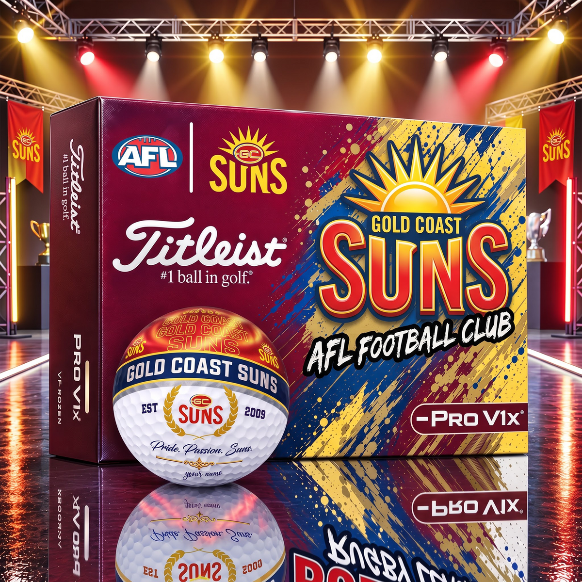 OFFICIAL TITLIEST X SIGNATURE AFL SUN BESPOKE NAME 3D GALAXY SKYLINE IN NIGHT GOFT BALL EDITION