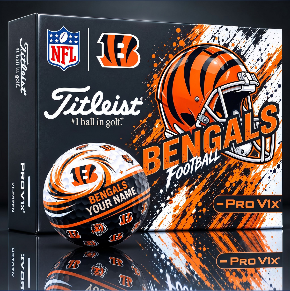 OFFICIAL TITLIEST X SIGNATURE NFL CIN BESPOKE NAME NEON GOLF BALL LIMITED EDITION V6