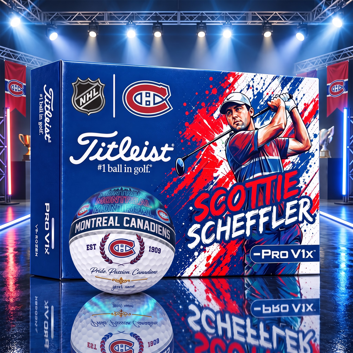 OFFICIAL TITLIEST X SIGNATURE NHL MC BESPOKE NAME 3D GALAXY SKYLINE IN NIGHT GOFT BALL EDITION