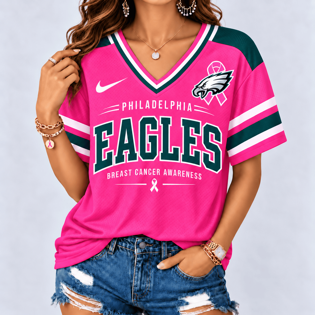PHI x NFL Pink Breast Cancer Awareness V-neck Shirt