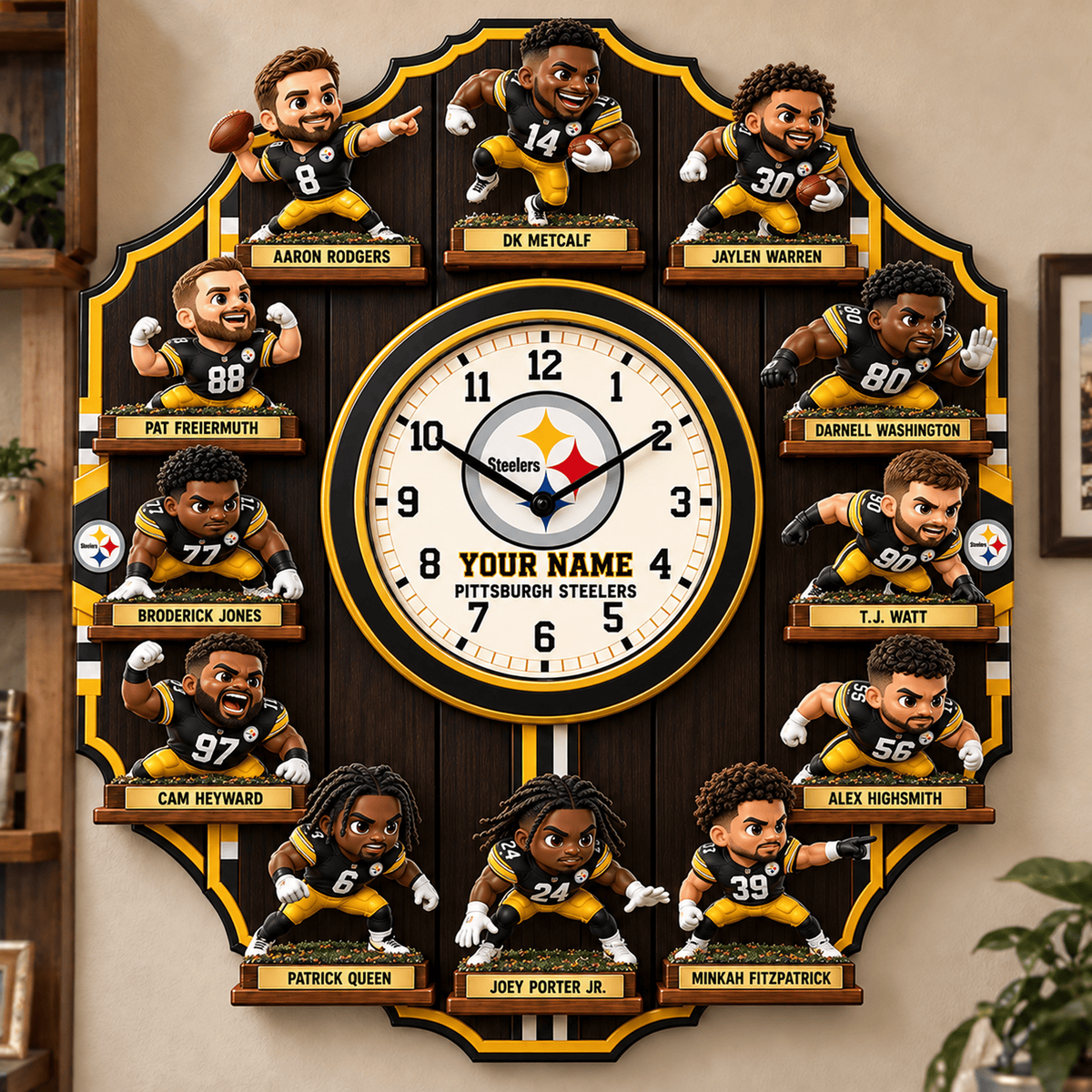 PIT X NFL Famous Players Custom Any Name Acrylic Wall Clock For Home Decor