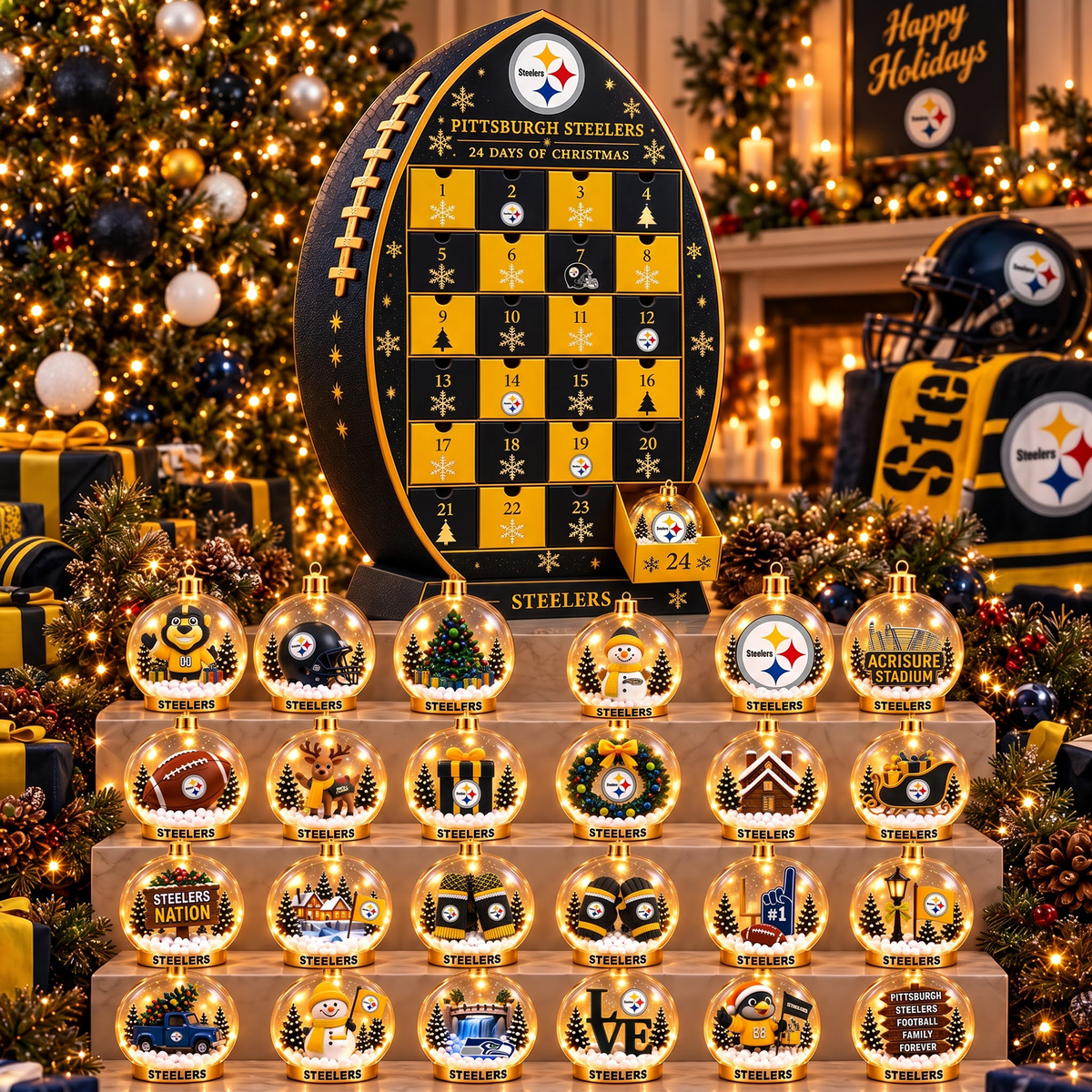 PIT X NFL Football Advent Calendar Snow Globe Acrylic Set