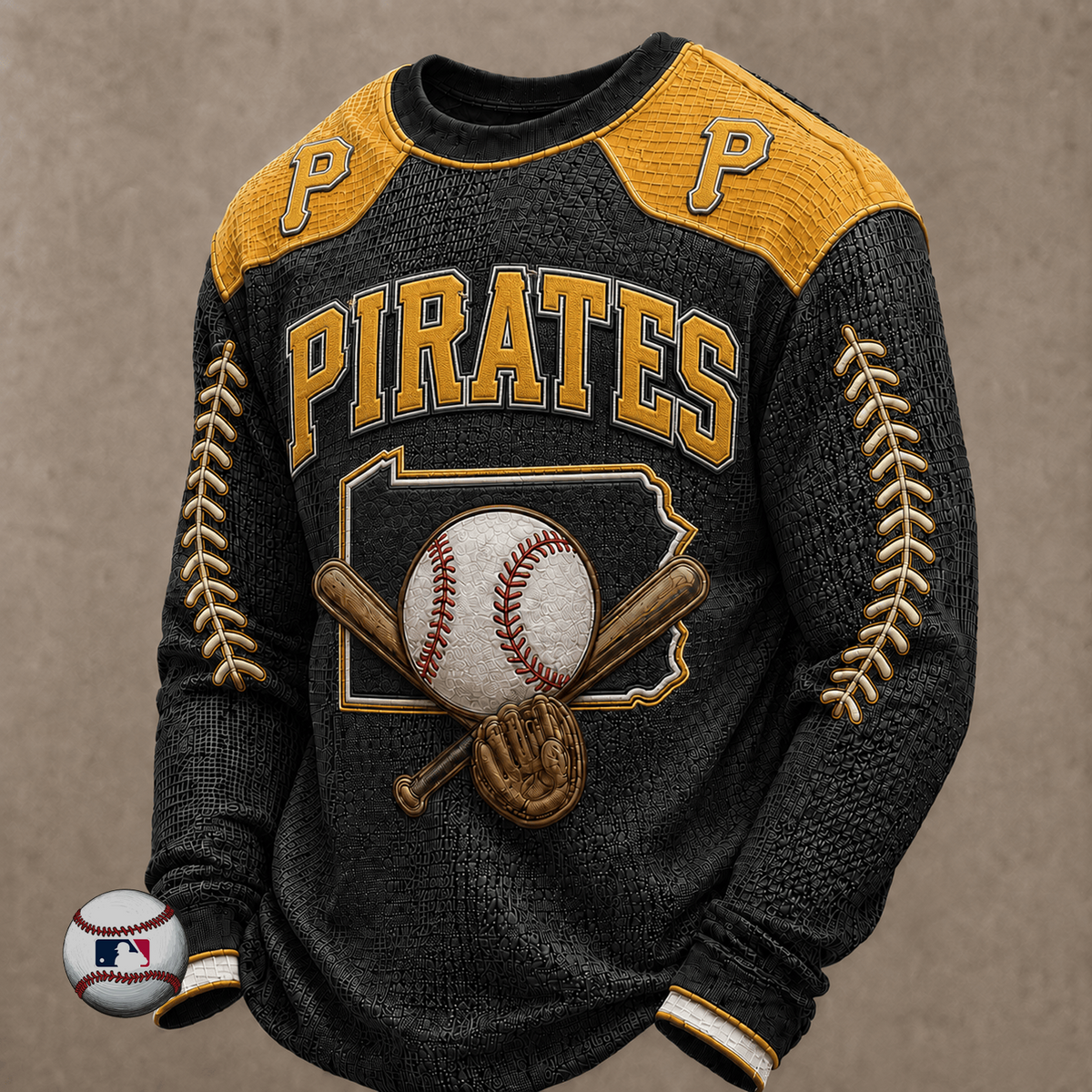 PIT x MLB Baseball Team Embroidered Crewneck Sweatshirt