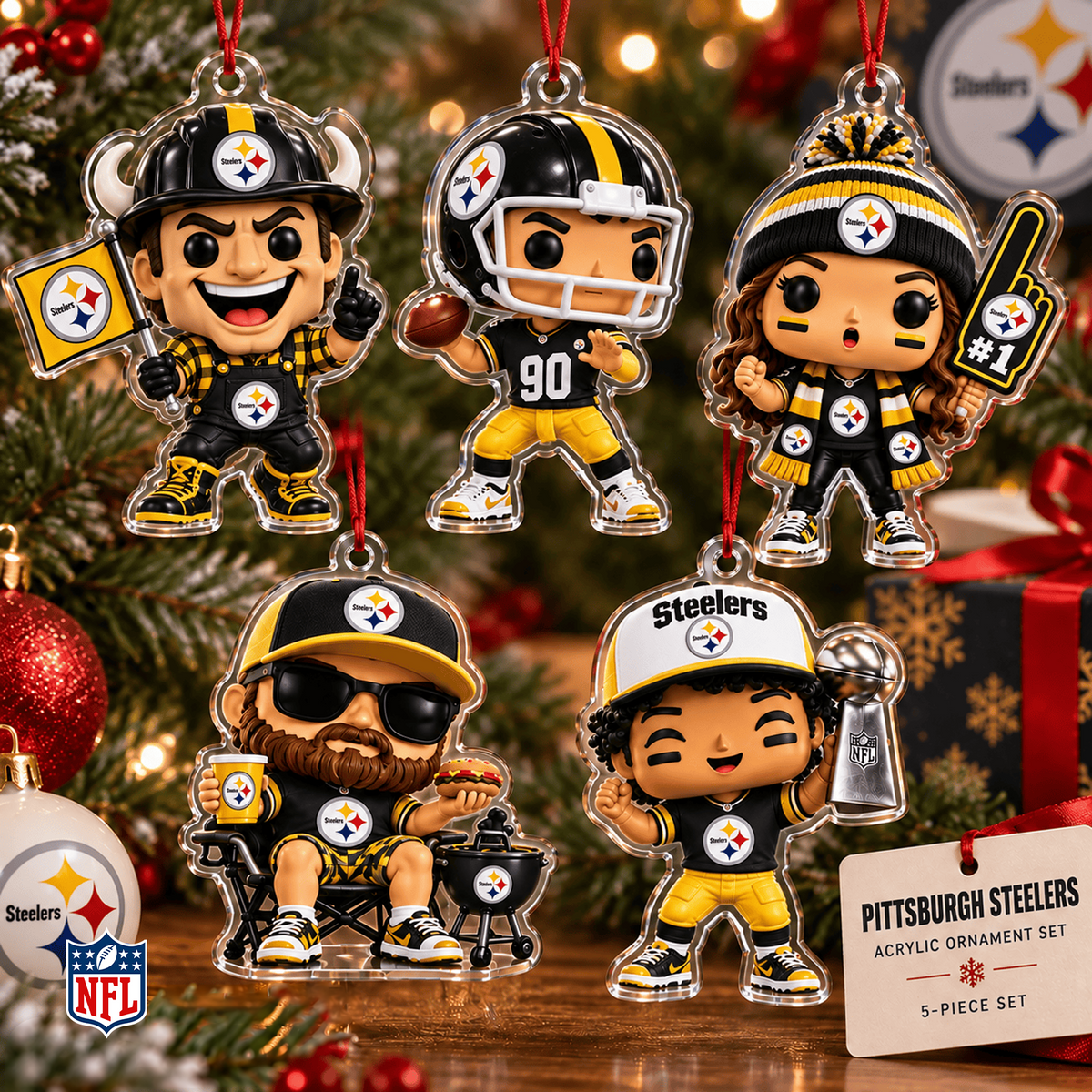 PIT x NFL Christmas KICKOFF Personalized Set 5 Acrylic Ornament