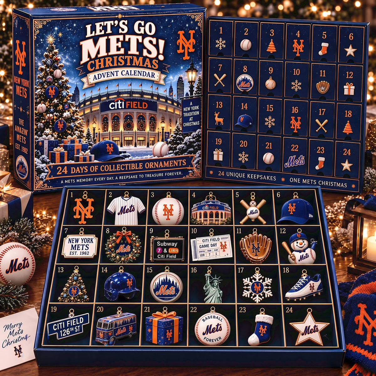 PREMIUM MLB X NYM EXCLUSIVE 24 Day Of Advent Calendar Box Personalized Gift For Fan Baseball Limited Edition