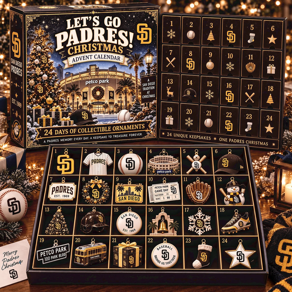 PREMIUM MLB X SDP EXCLUSIVE 24 Day Of Advent Calendar Box Personalized Gift For Fan Baseball Limited Edition