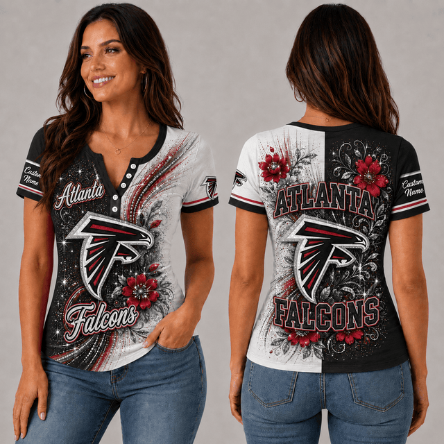 PREMIUM NFL X AF EXCLUSIVE Personalized FLORAL Women’s Button V-Neck Shirt Gifts For Fan - Limited Edition