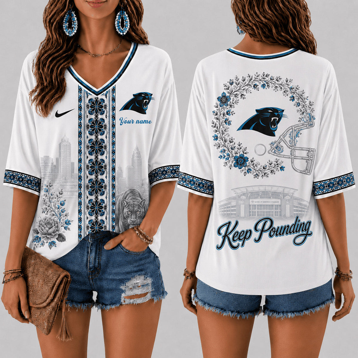 PREMIUM NFL X CAR EXCLUSIVE PERSONALIZED Women‘s Floral V-neck Shirt LIMITED EDITION