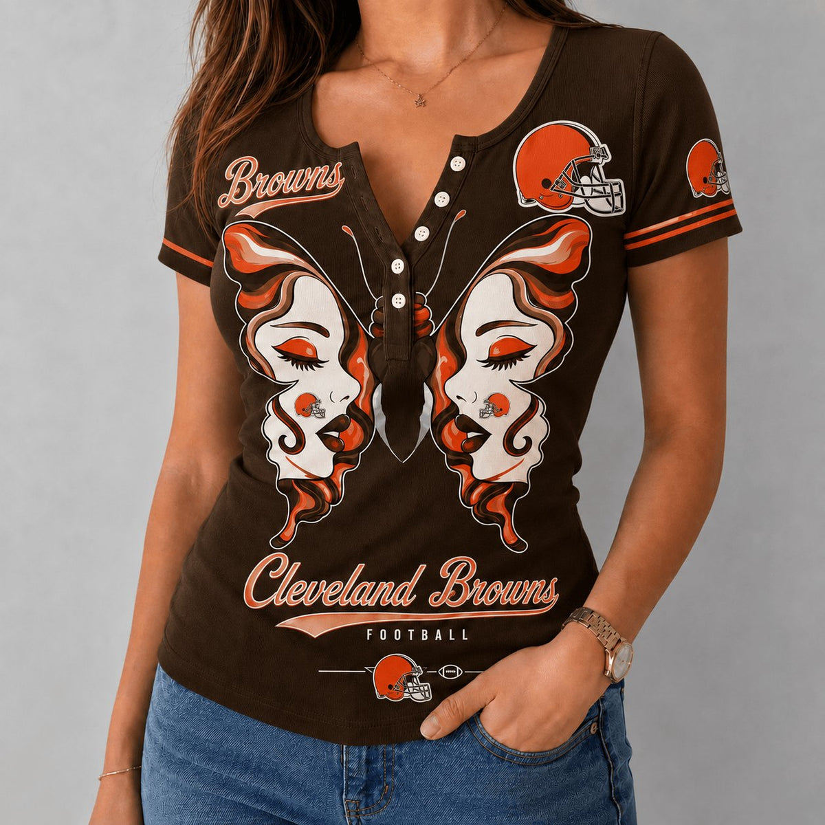 PREMIUM NFL X CLE EXCLUSIVE Butterfly Wings Button V-Neck Shirt Limited Edition
