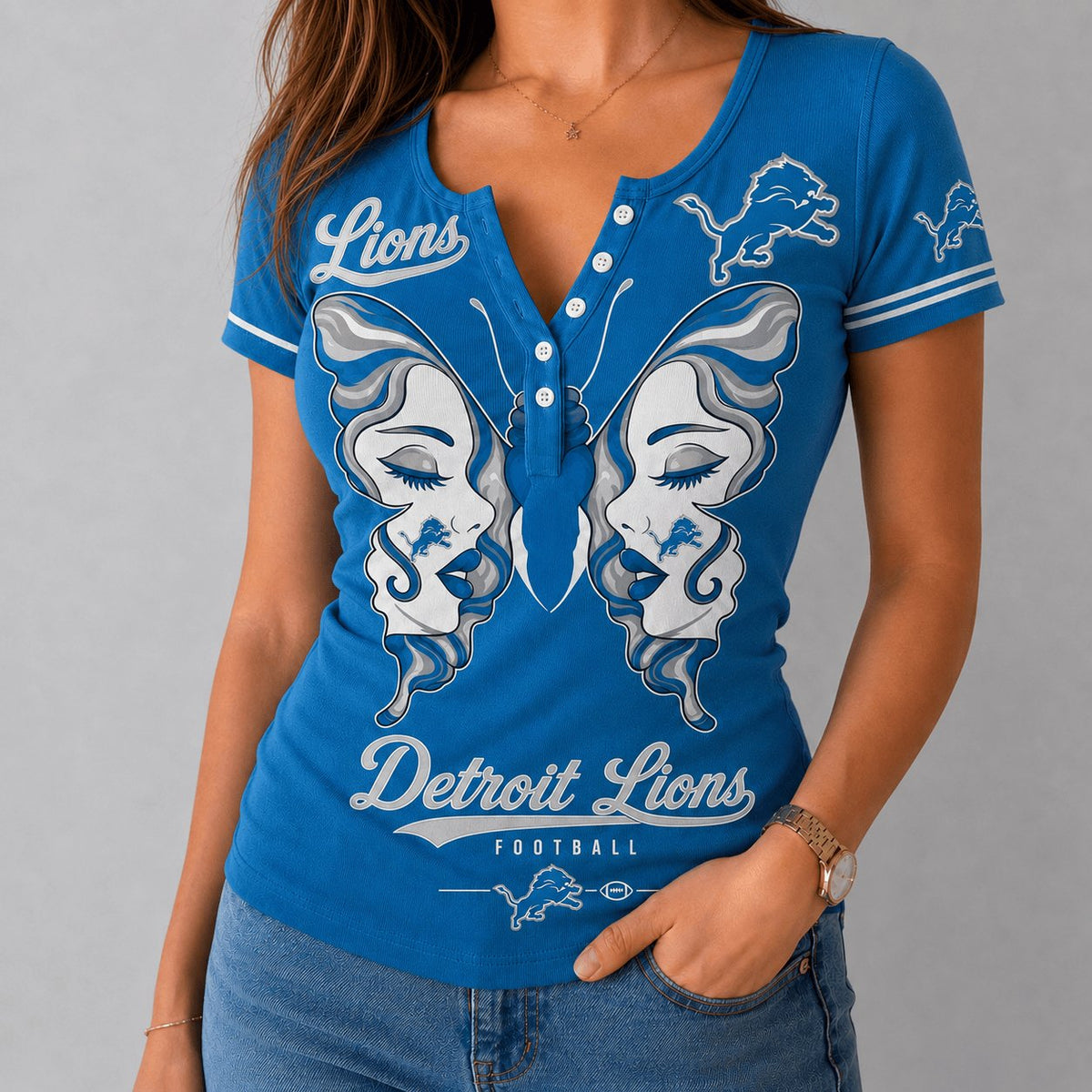 PREMIUM NFL X DET EXCLUSIVE Butterfly Wings Button V-Neck Shirt Limited Edition