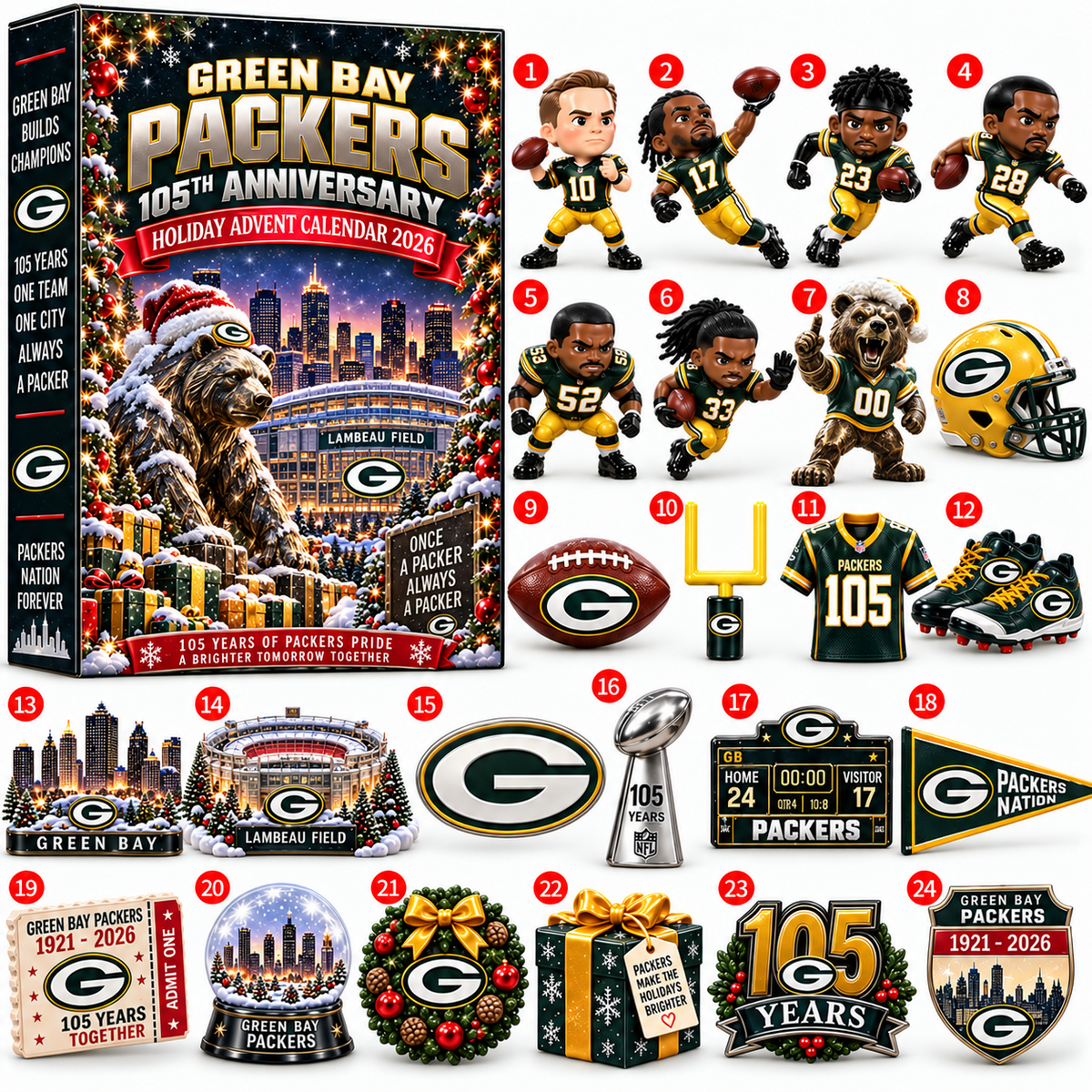 PREMIUM NFL X GB 24-Day Game Day Surprise Countdown Advent Calendar