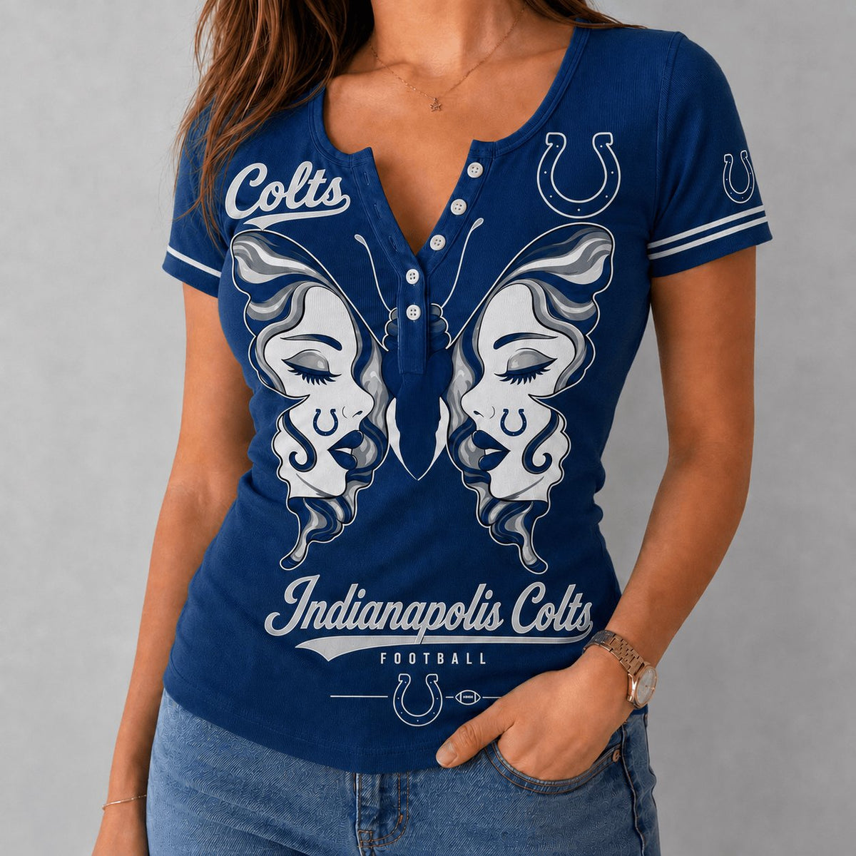 PREMIUM NFL X IND EXCLUSIVE Butterfly Wings Button V-Neck Shirt Limited Edition