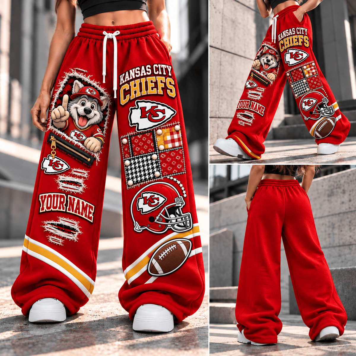 PREMIUM NFL X KC EXCLUSIVE BESPOKE NAME Long Wide Sweatpants Limited Edition