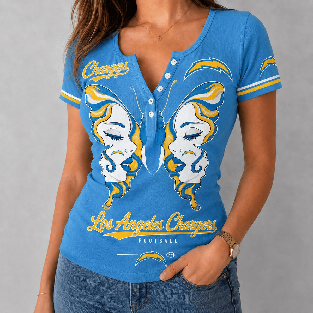 PREMIUM NFL X LAC EXCLUSIVE Butterfly Wings Button V-Neck Shirt Limited Edition