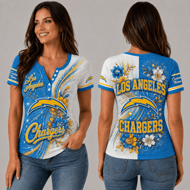 PREMIUM NFL X LAC EXCLUSIVE Personalized FLORAL Women’s Button V-Neck Shirt Gifts For Fan - Limited Edition