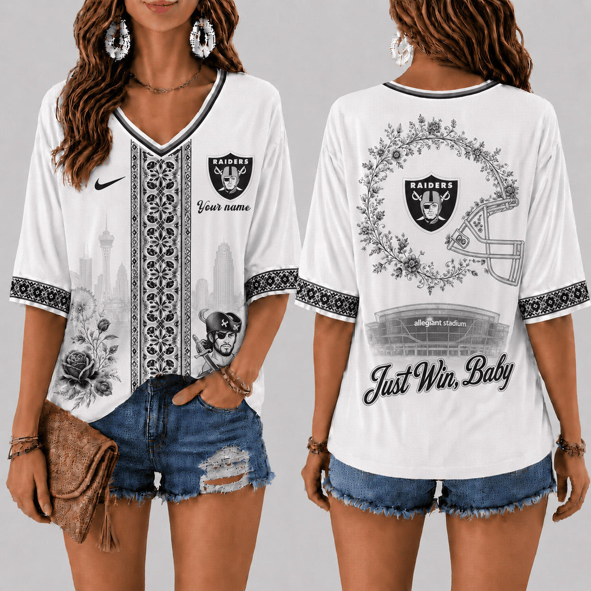 PREMIUM NFL X LV EXCLUSIVE PERSONALIZED Women‘s Floral V-neck Shirt LIMITED EDITION