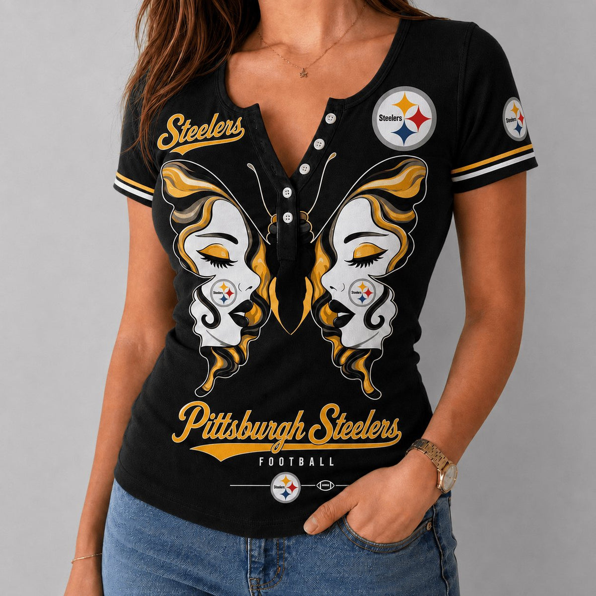 PREMIUM NFL X PIT EXCLUSIVE Butterfly Wings Button V-Neck Shirt Limited Edition