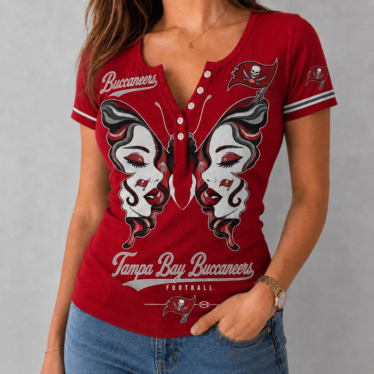 PREMIUM NFL X TB EXCLUSIVE Butterfly Wings Button V-Neck Shirt Limited Edition