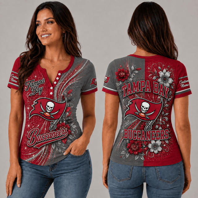 PREMIUM NFL X TBB EXCLUSIVE Personalized FLORAL Women’s Button V-Neck Shirt Gifts For Fan - Limited Edition