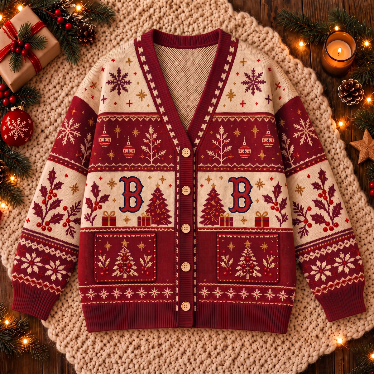 Premium Christmas MLB x BOS Knitted Cardigan