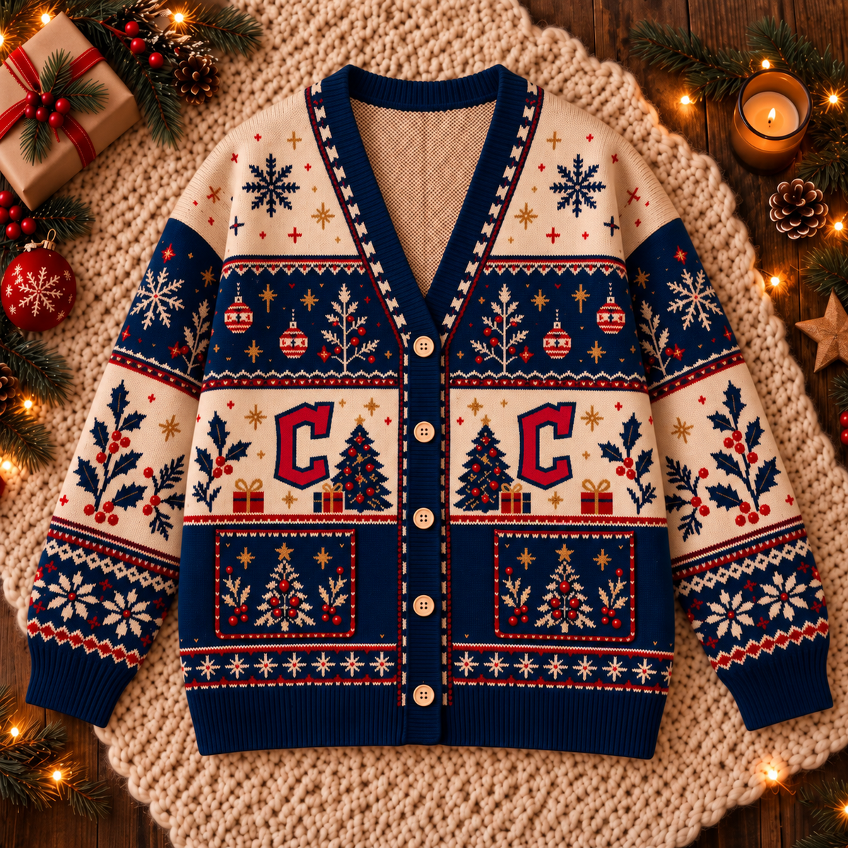 Premium Christmas MLB x CLE Knitted Cardigan