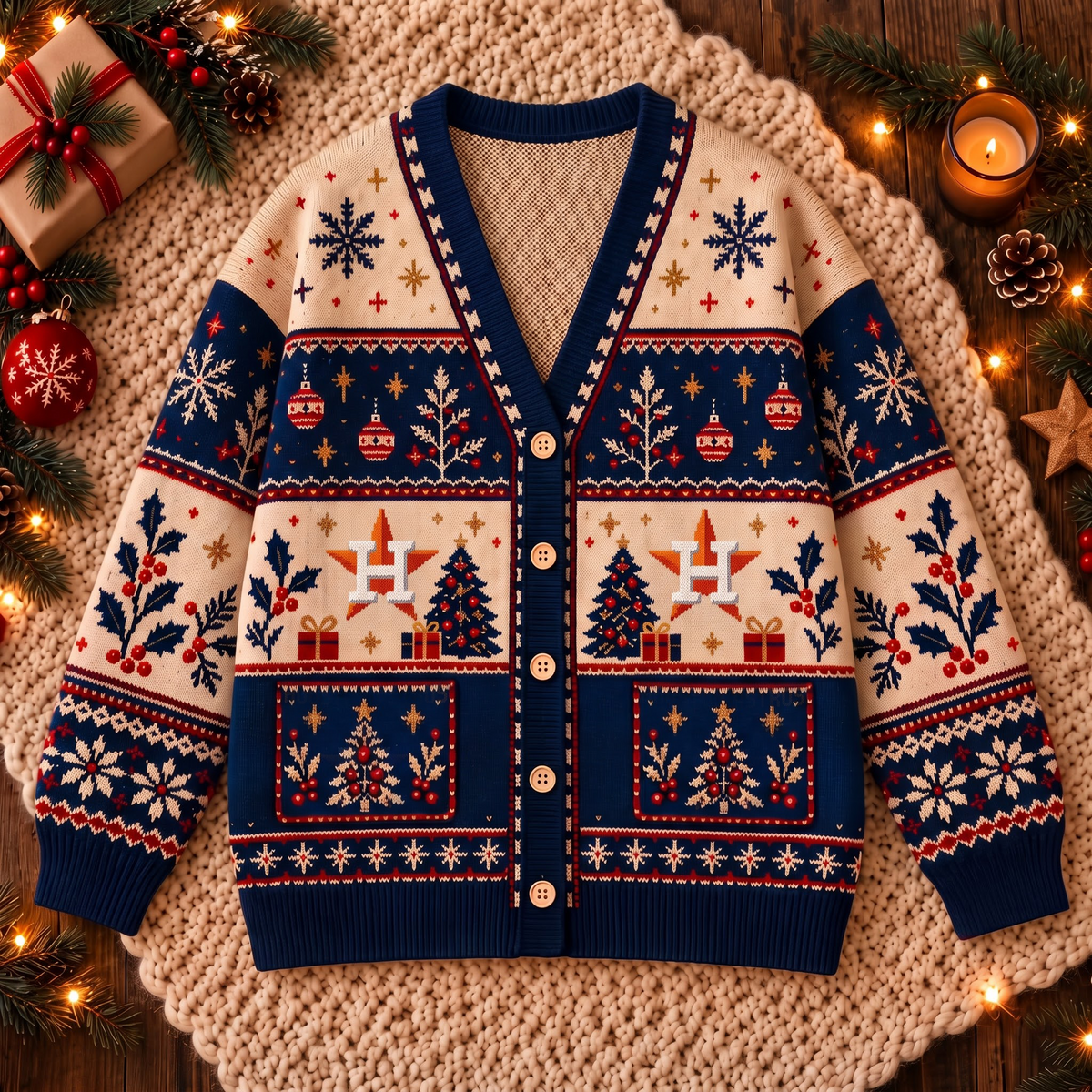 Premium Christmas MLB x HOU Knitted Cardigan