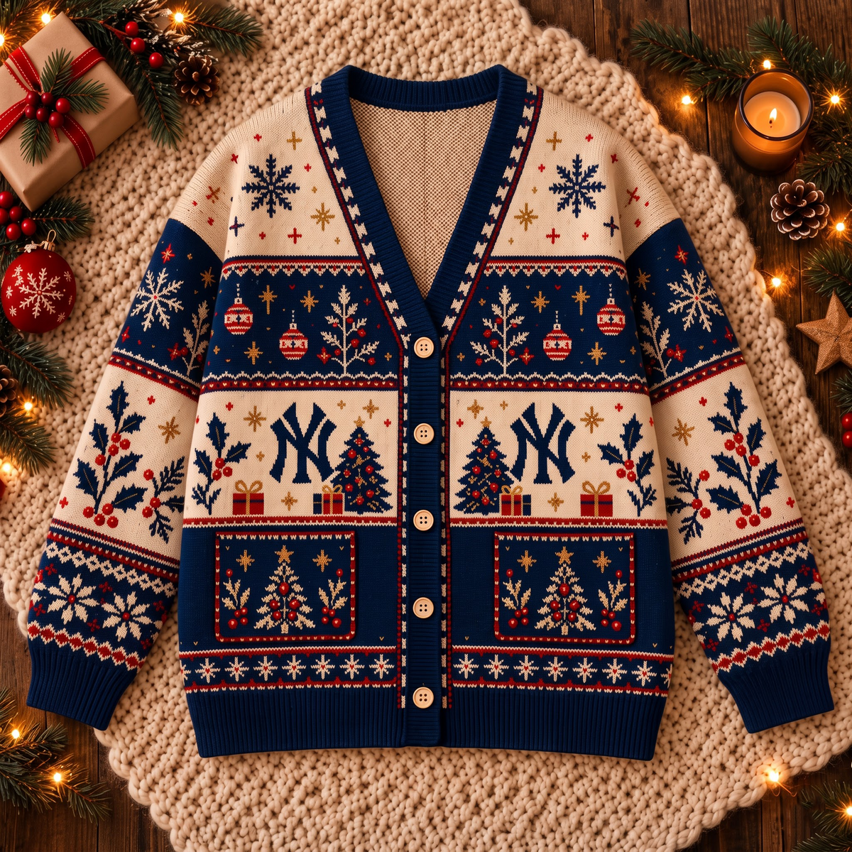 Premium Christmas MLB x NYY Knitted Cardigan