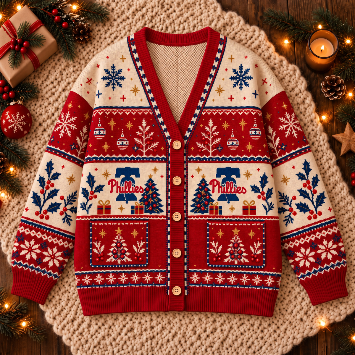 Premium Christmas MLB x PHI Knitted Cardigan