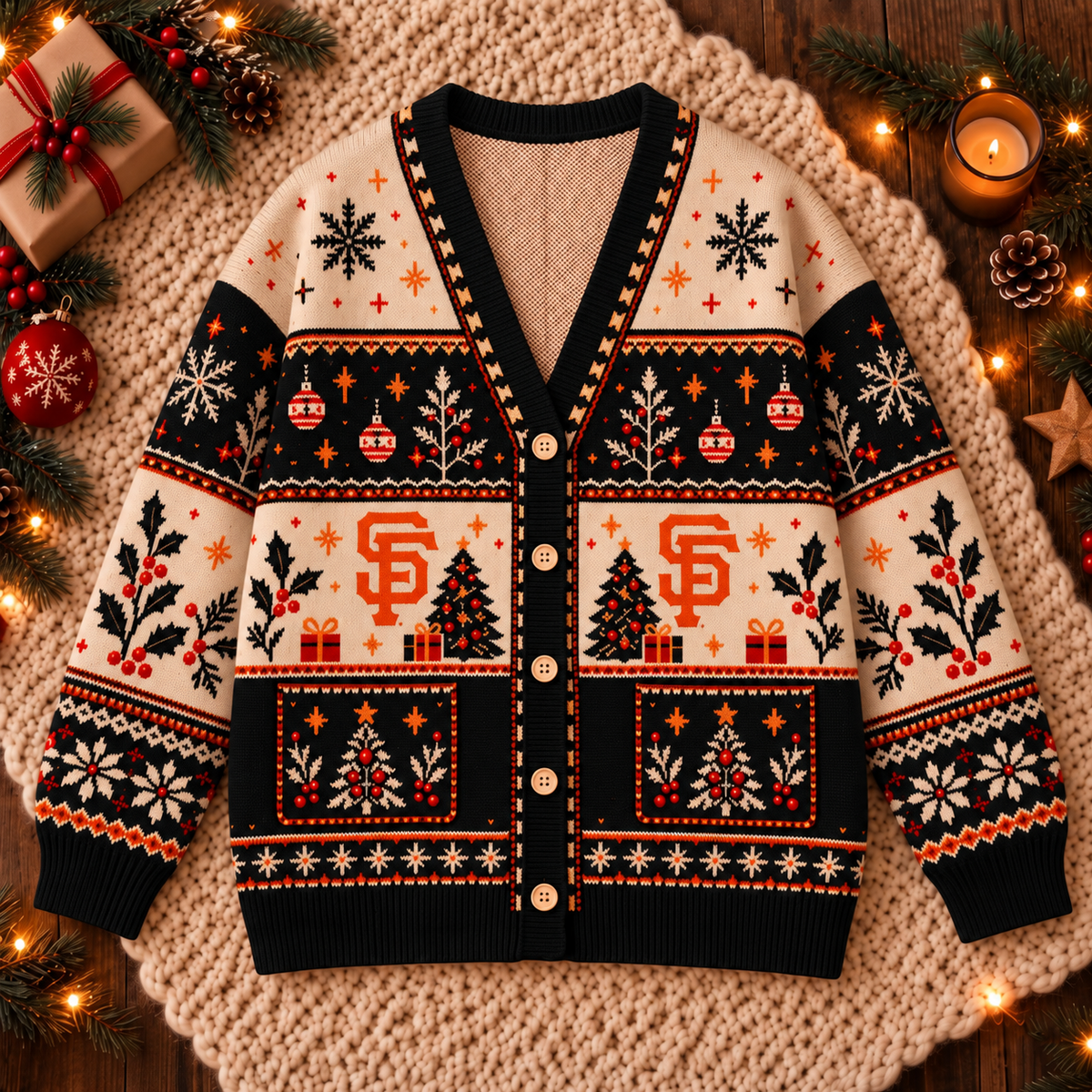 Premium Christmas MLB x SF Knitted Cardigan