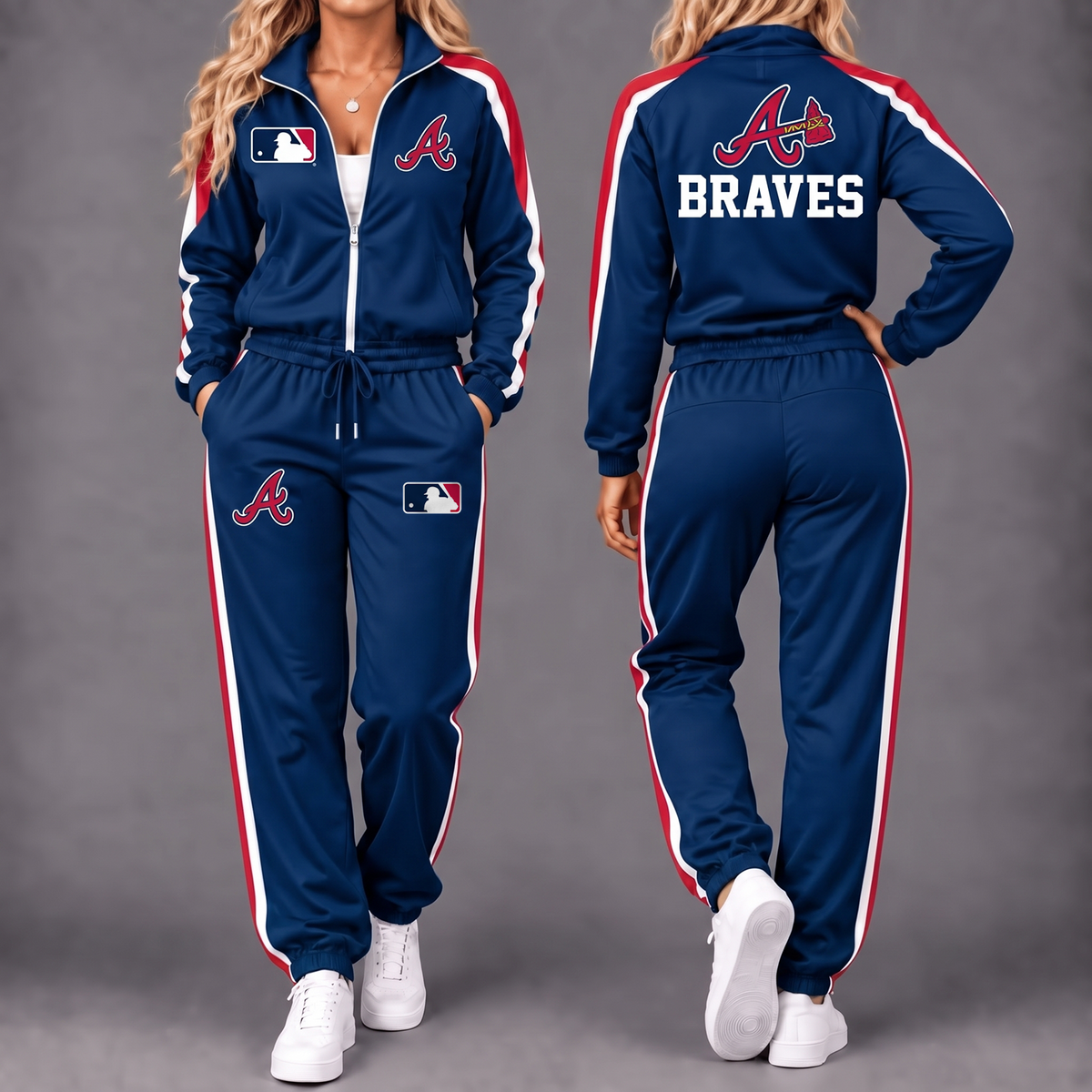 Premium MLB x ATL Game Day Waterproof Windbreaker Zip-Up Tracksuit Set