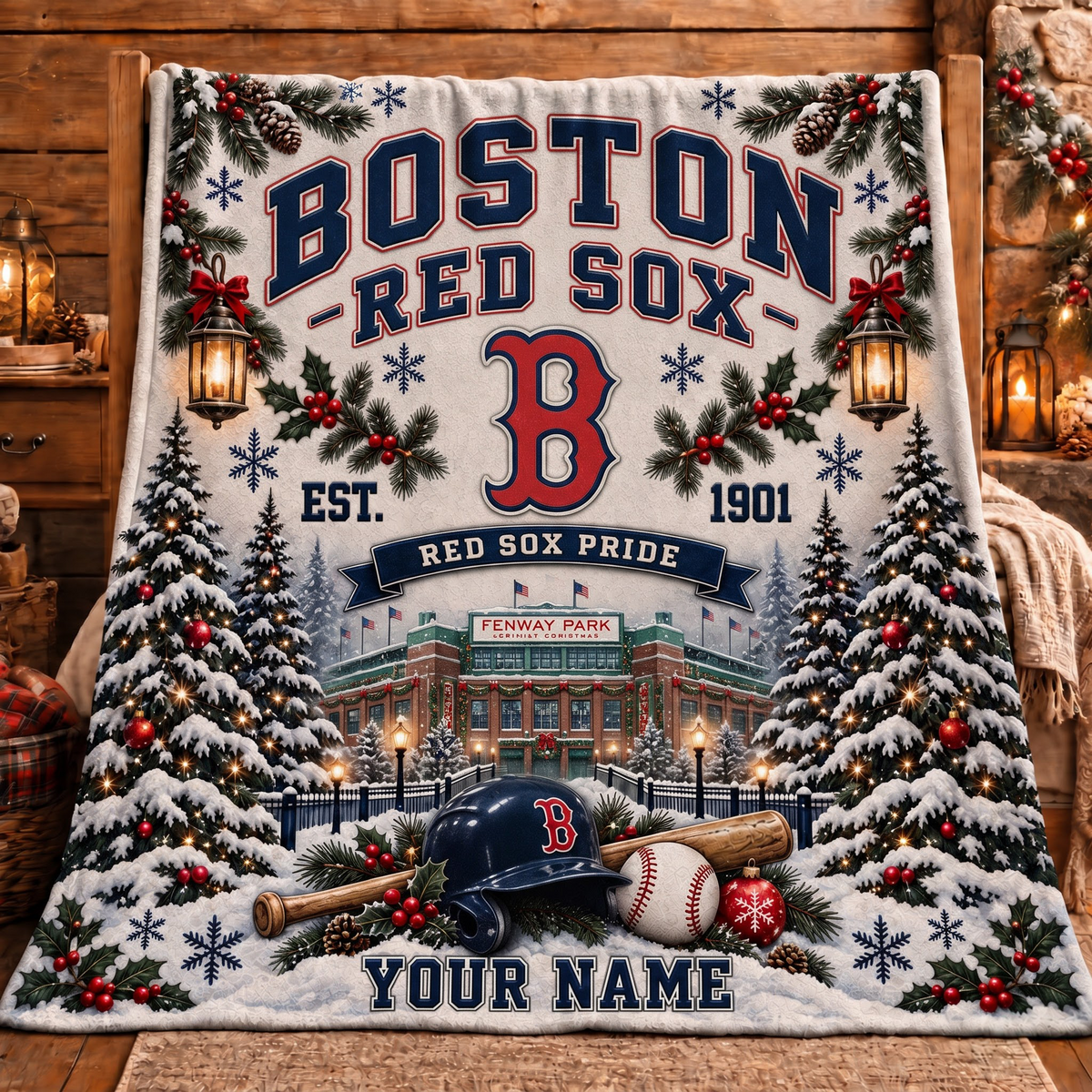 Premium MLB x BOS Pride Personalized Name Blanket